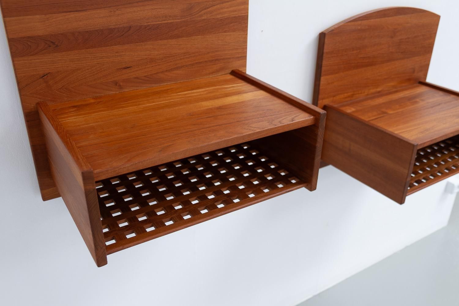 Danish Wall Mounted Bedside Tables In Solid Teak By Trip Trap, 1980s. Set Of 2. photo vintage