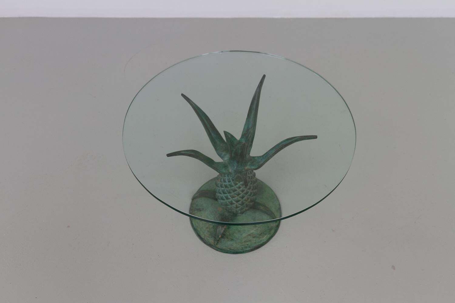 photo for sale French Hollywood Regency Pineapple Side Table In Brass And Glass. 1970s.