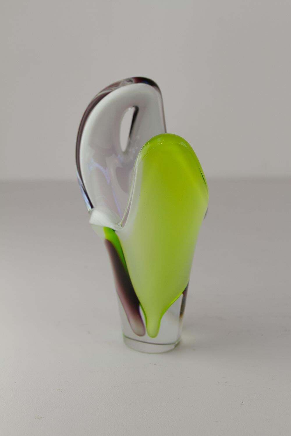 Mid Century Coquille Glass Vase By Paul Kedelv For Flygsfors Sweden, 1950s. photo for sale