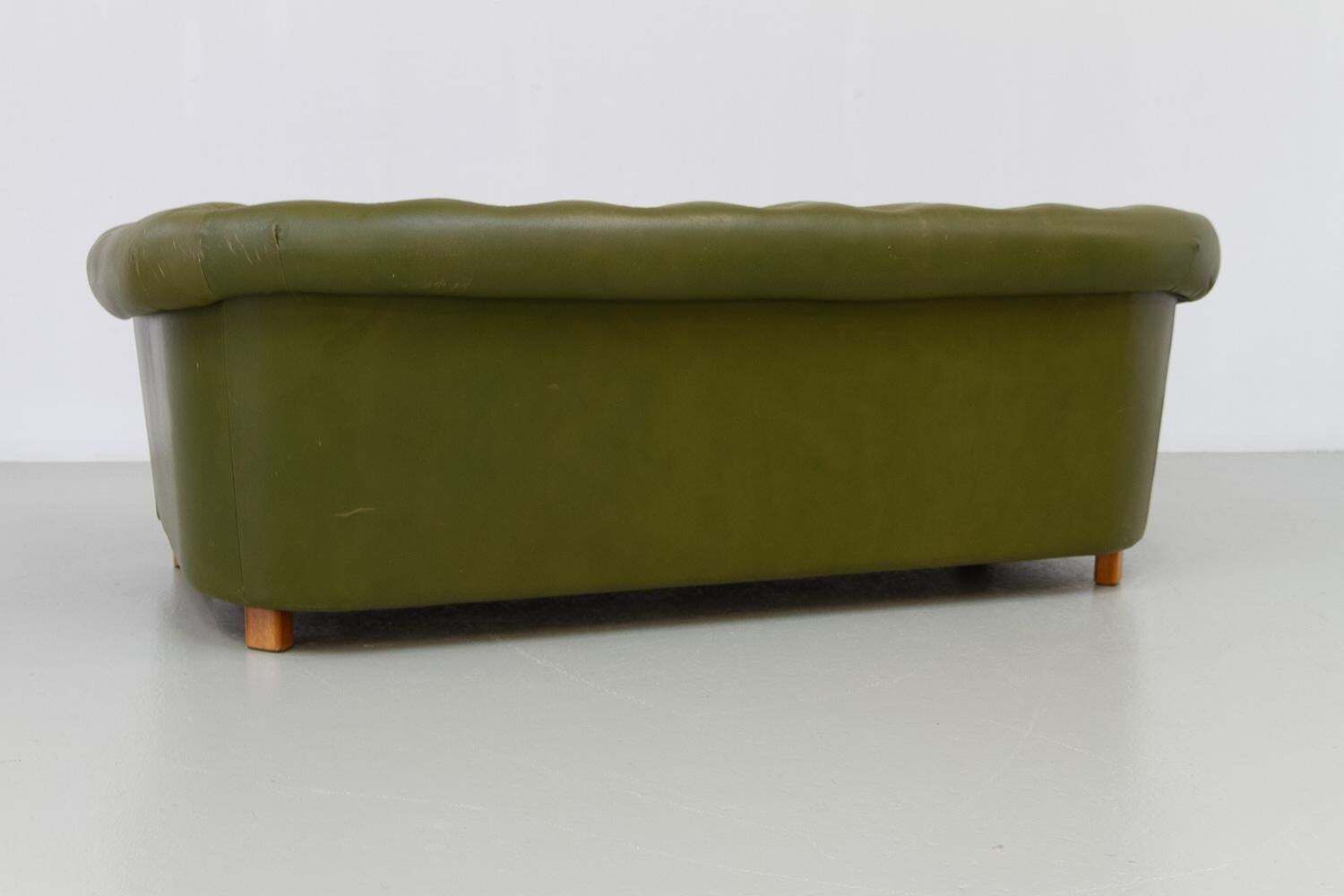 Furniture Vintage Swedish Green Leather Chesterfield Sofa, 1970s. photo