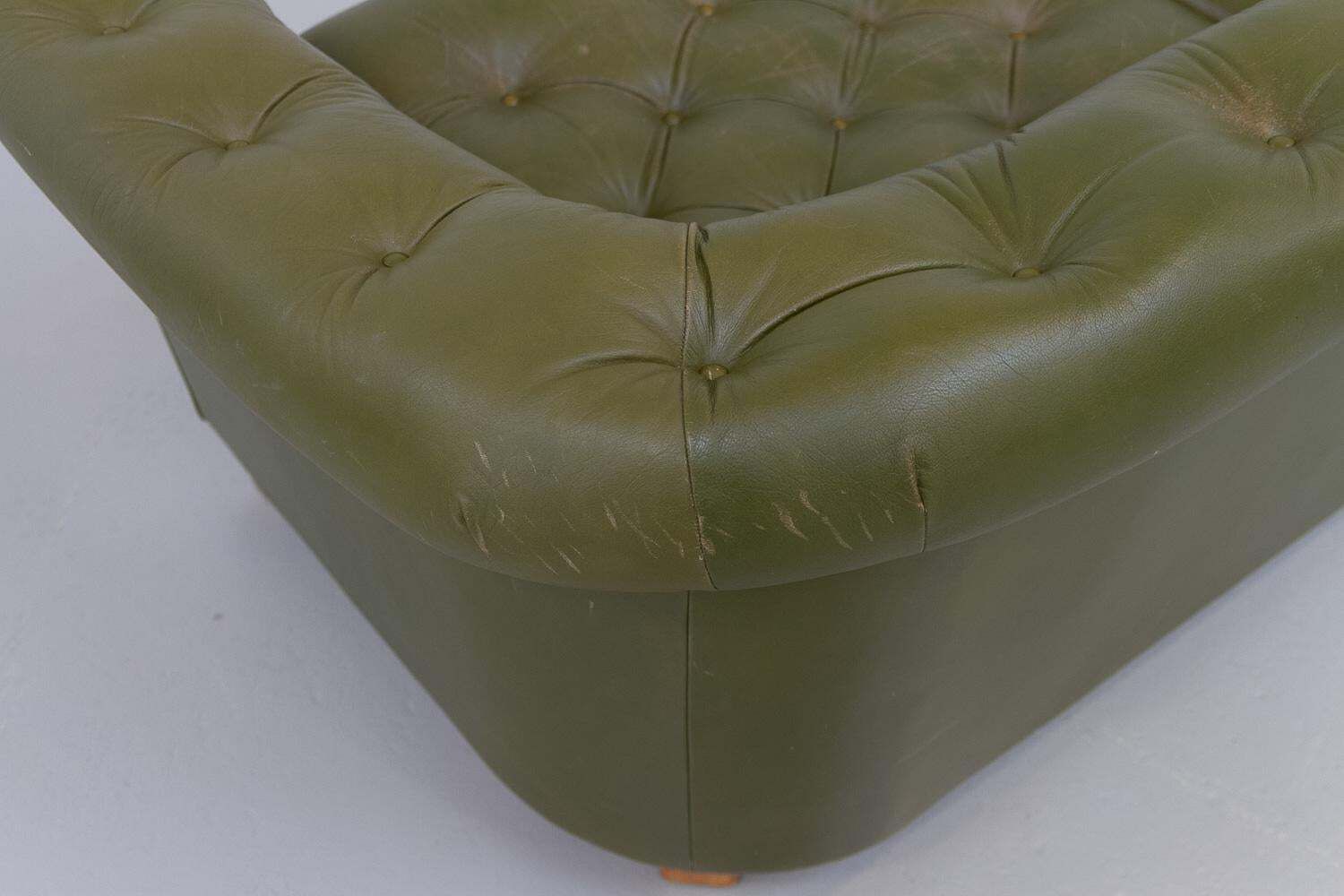 1287.0 Vintage Swedish Green Leather Chesterfield Sofa, 1970s. photo