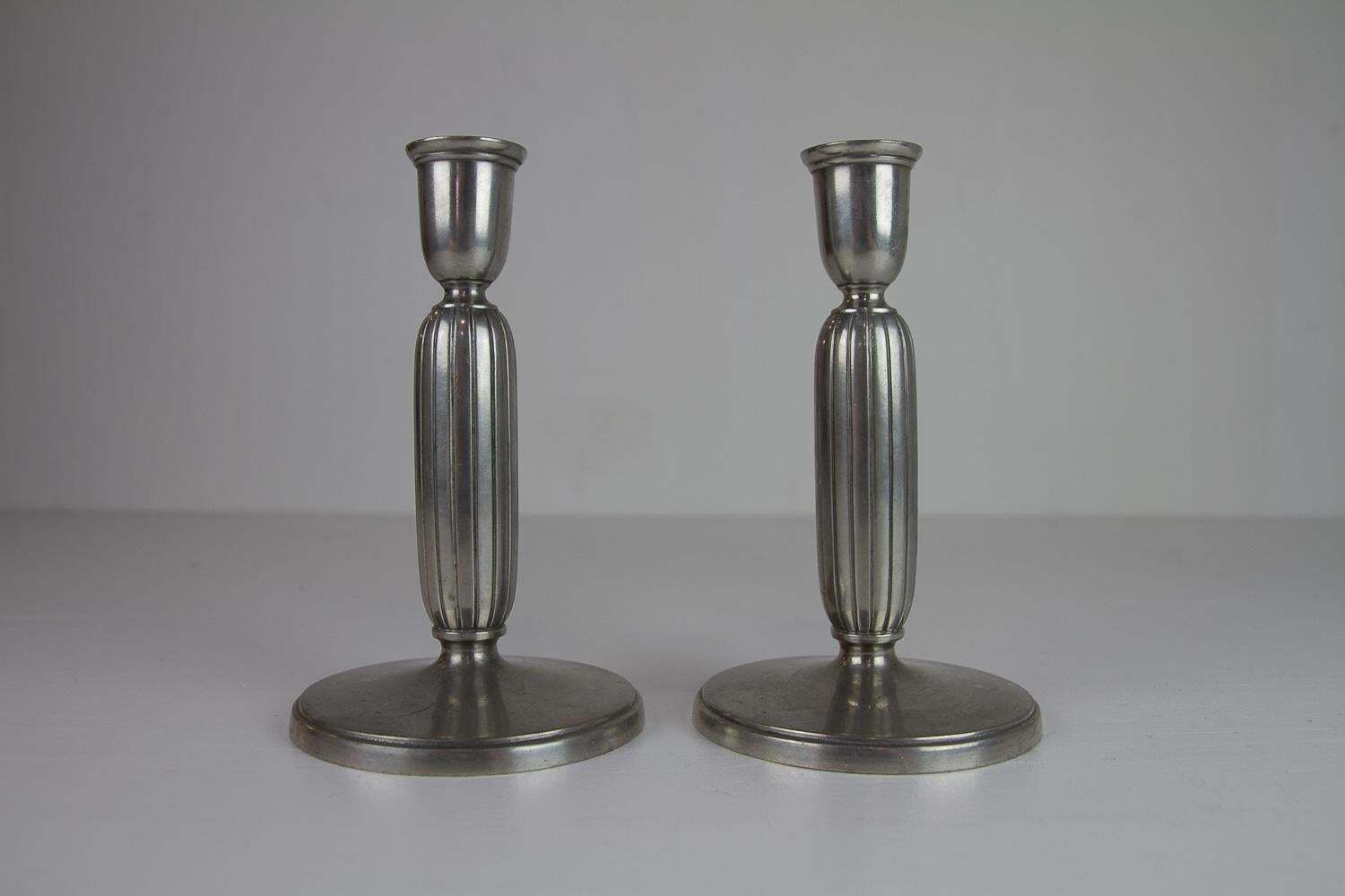 Art Deco Pewter Candle Holders By Just Andersen, 1930s. Set Of 2. photo for sale