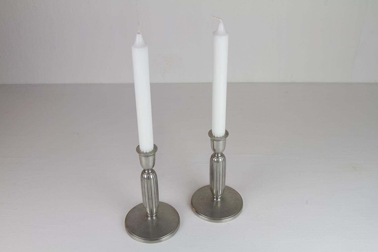 photo for sale Art Deco Pewter Candle Holders By Just Andersen, 1930s. Set Of 2.