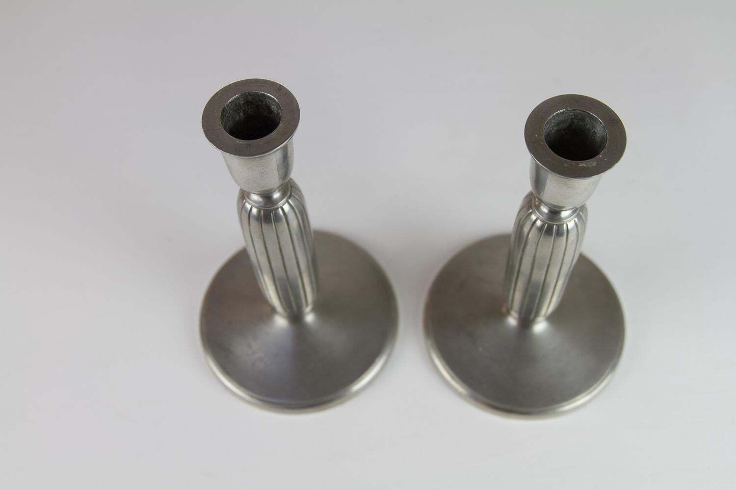 Home Decor Art Deco Pewter Candle Holders By Just Andersen, 1930s. Set Of 2. photo