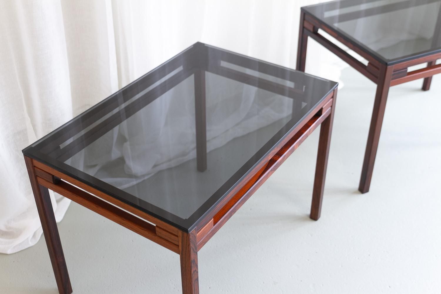 Danish Modern Side Tables In Rosewood And Glass, 1960s. Set Of 2. photo buy