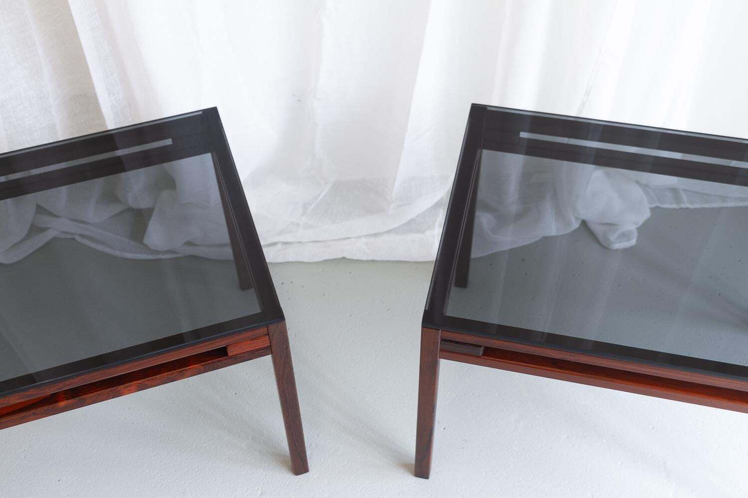 1845.0 Danish Modern Side Tables In Rosewood And Glass, 1960s. Set Of 2. photo