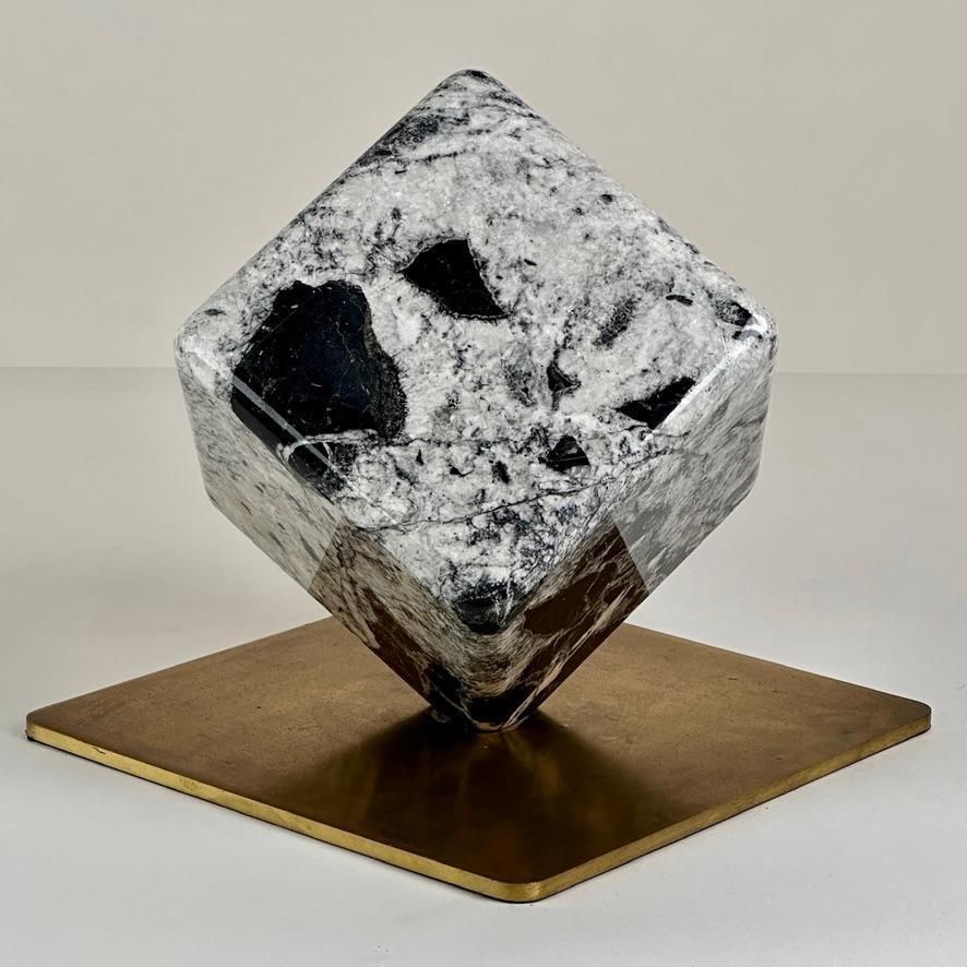 Late 20th Century Italian Black & White Rotating Marble Cube With Brass Basement photo Art