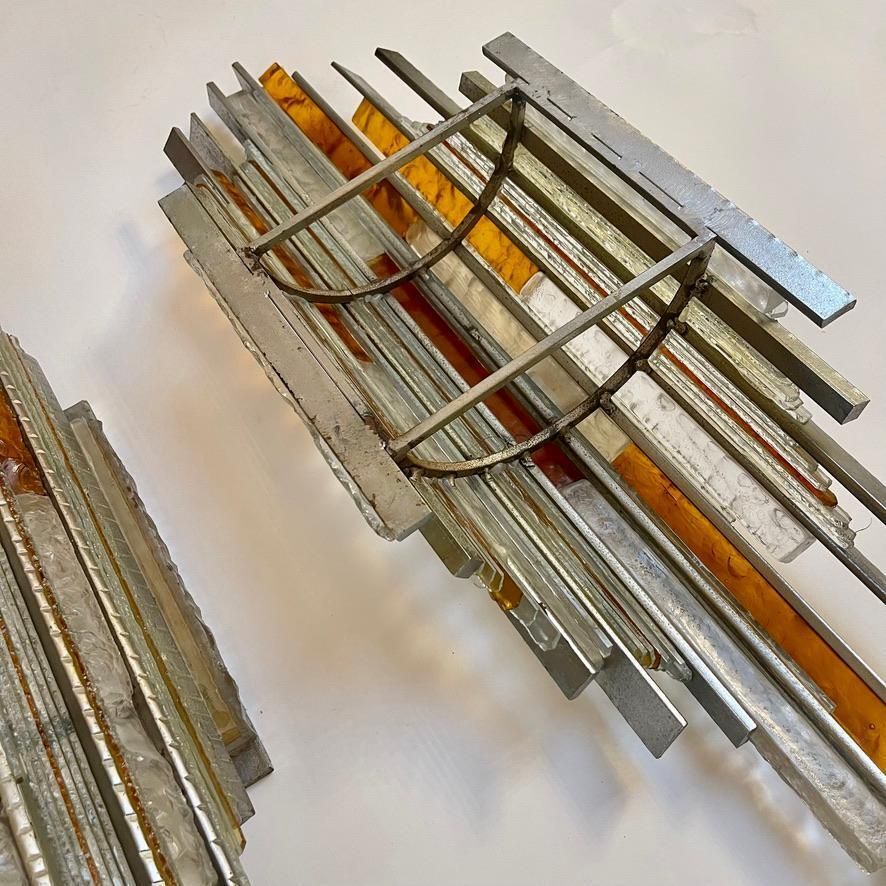 Late 20th Century Pair Of Brutalist Iron & Glass Sconces By A. Poli For Poliarte photo 4289.0