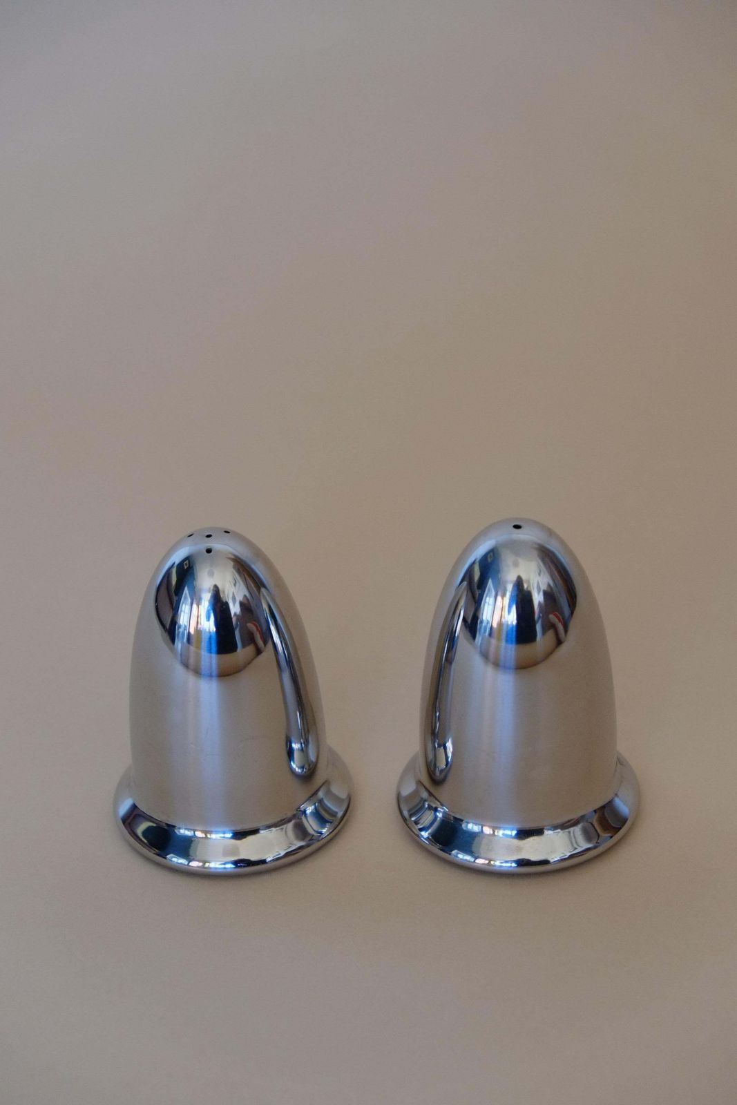 Mid Century 1960's Stainless Steel Bullet Salt And Pepper Shakers photo for sale