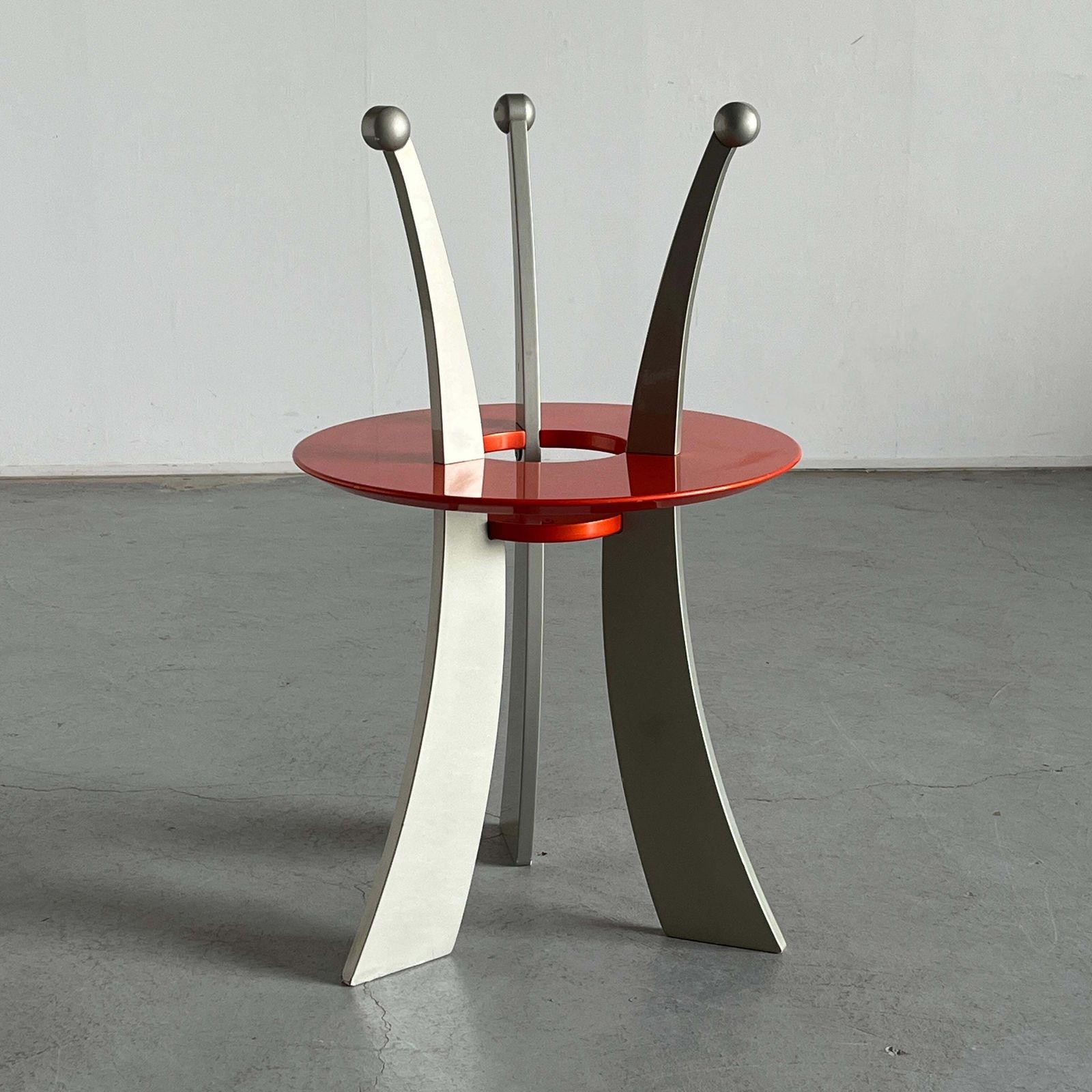 Orchidea Side Table, Massimo Morozzi For Archizoom, Silver And Orange, 80s Italy photo furniture