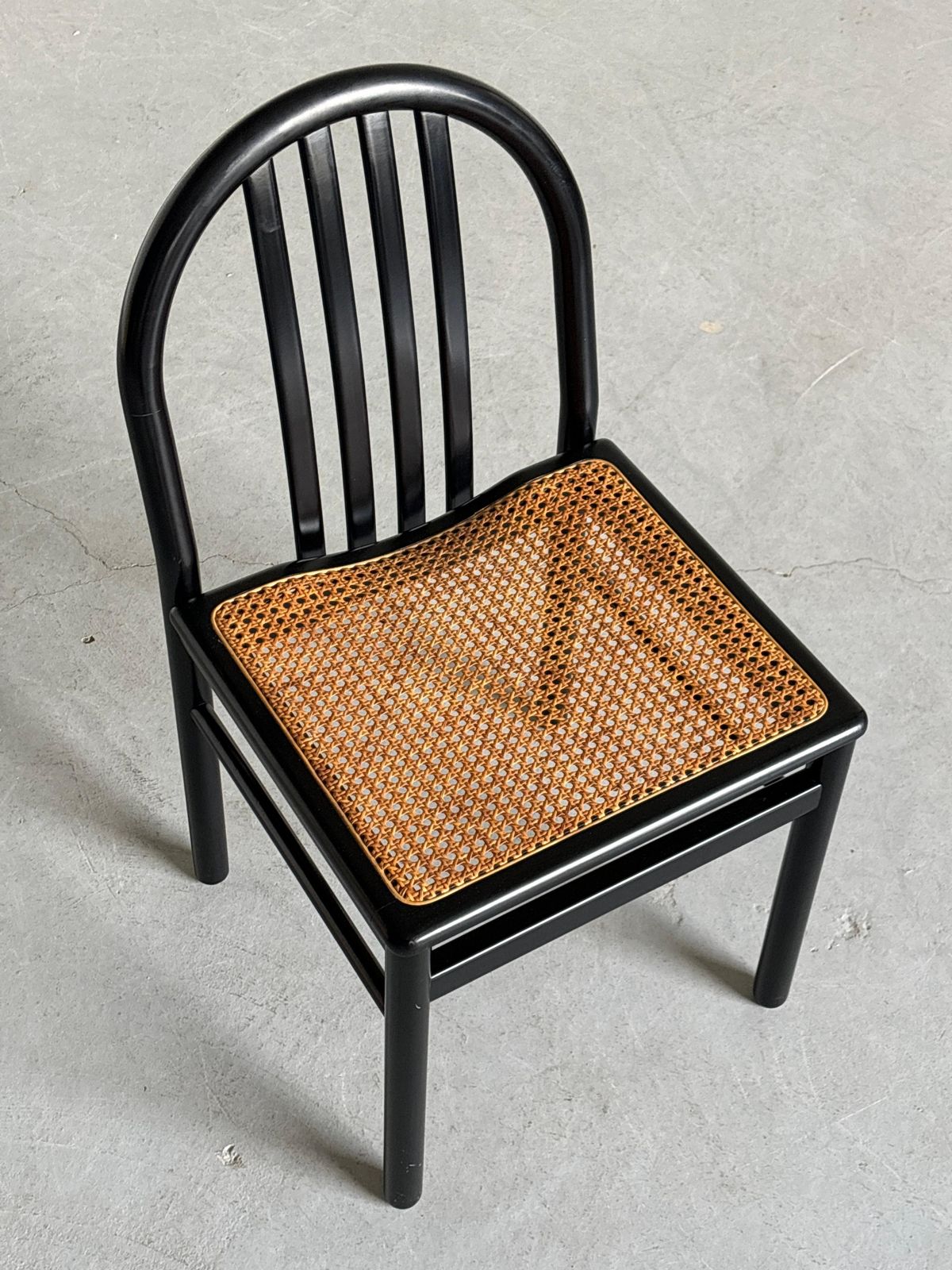 Vintage Mid Century Dining Chairs In Black Lacquered Wood And Cane, 1980s Italy photo 214.0