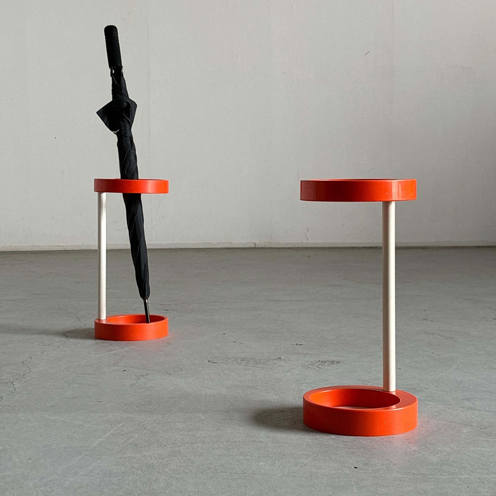 Space Age Umbrella Holder, Orange And White Plastic, Mid Century 1970s Stand photo for sale