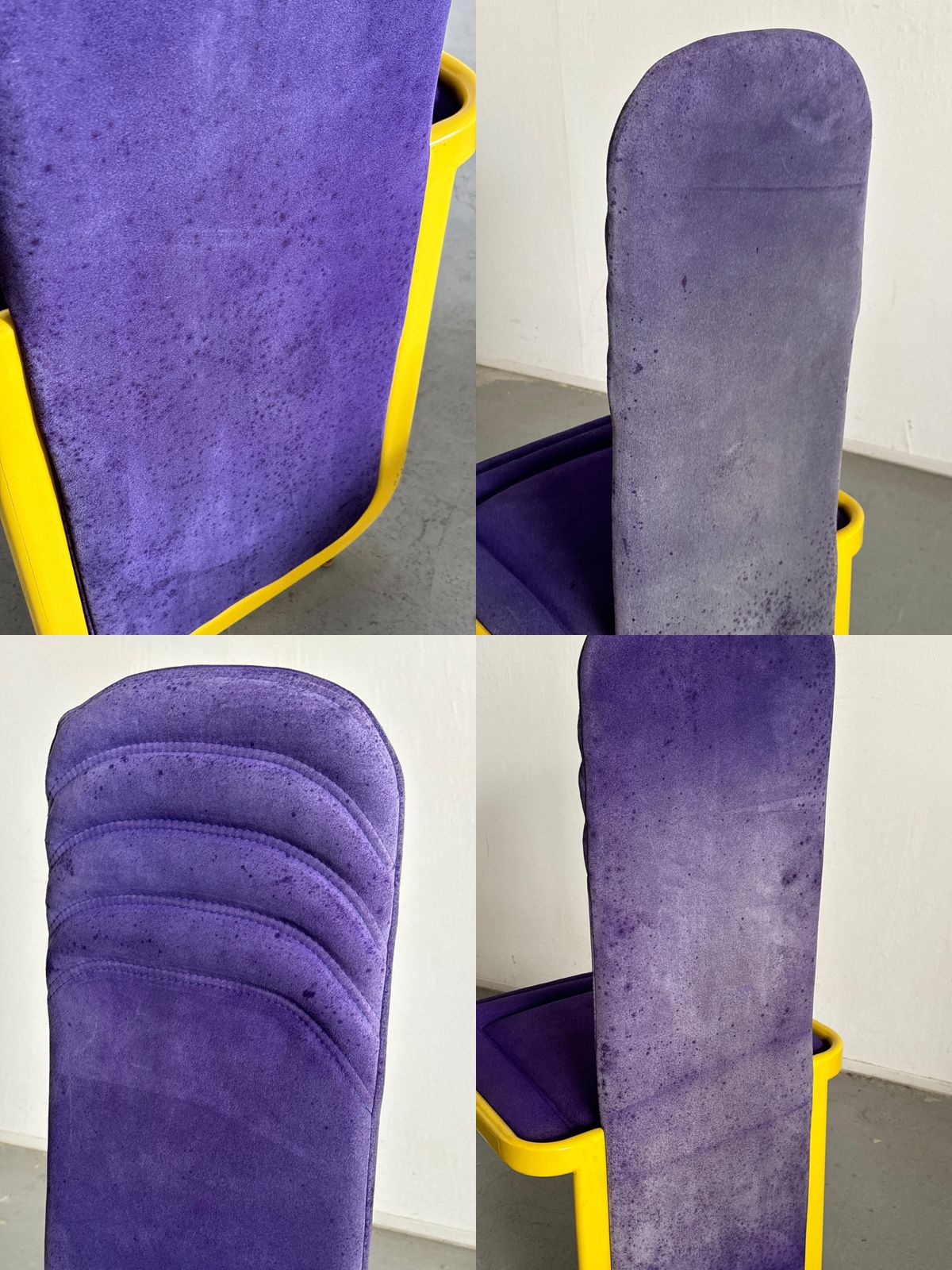 Furniture Set Of 4 Memphis Style Postmodern Dining Chairs In Purple And Yellow photo