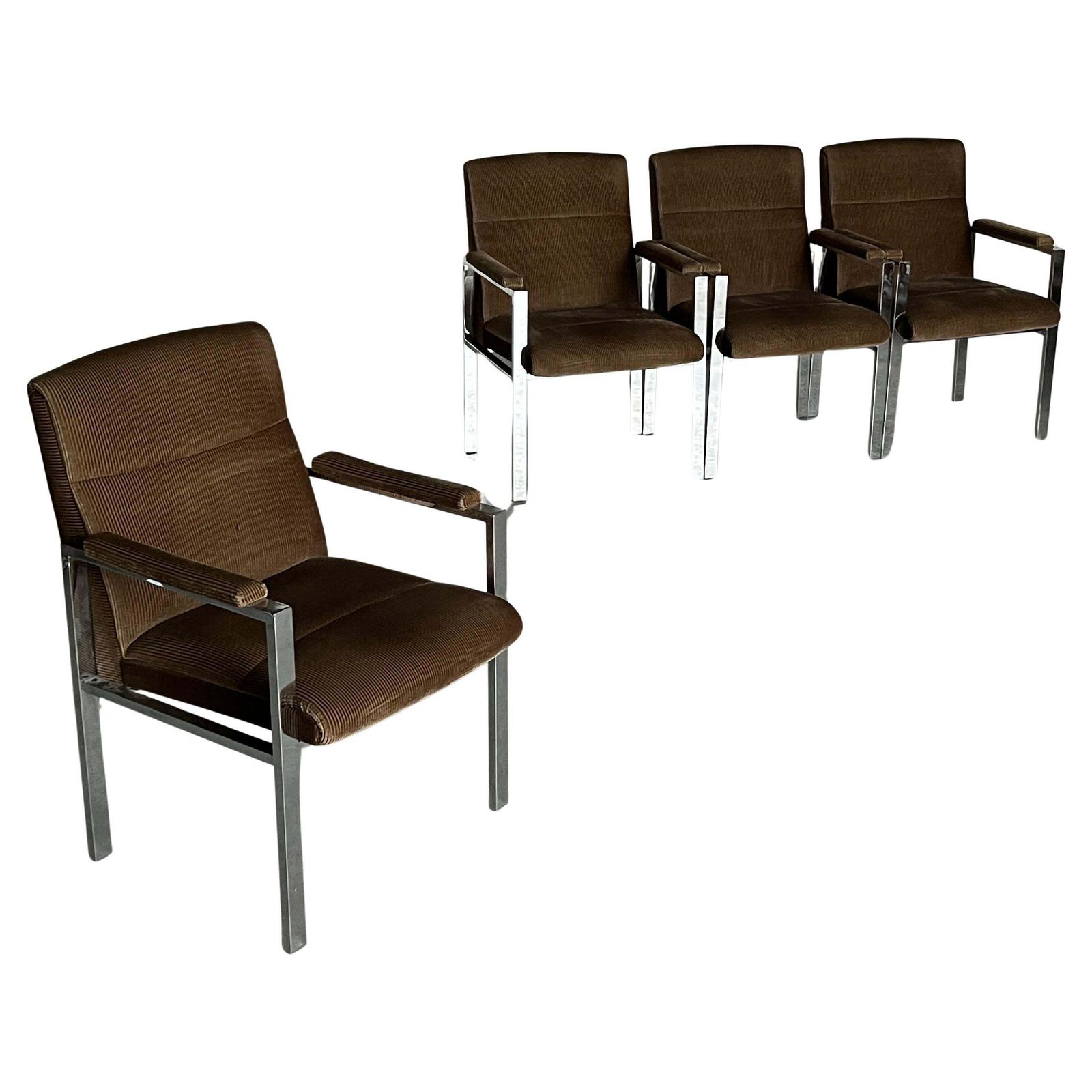 Mid Century Chrome Tubular Steel And Corduroy Upholstery Armchairs, 70s Germany