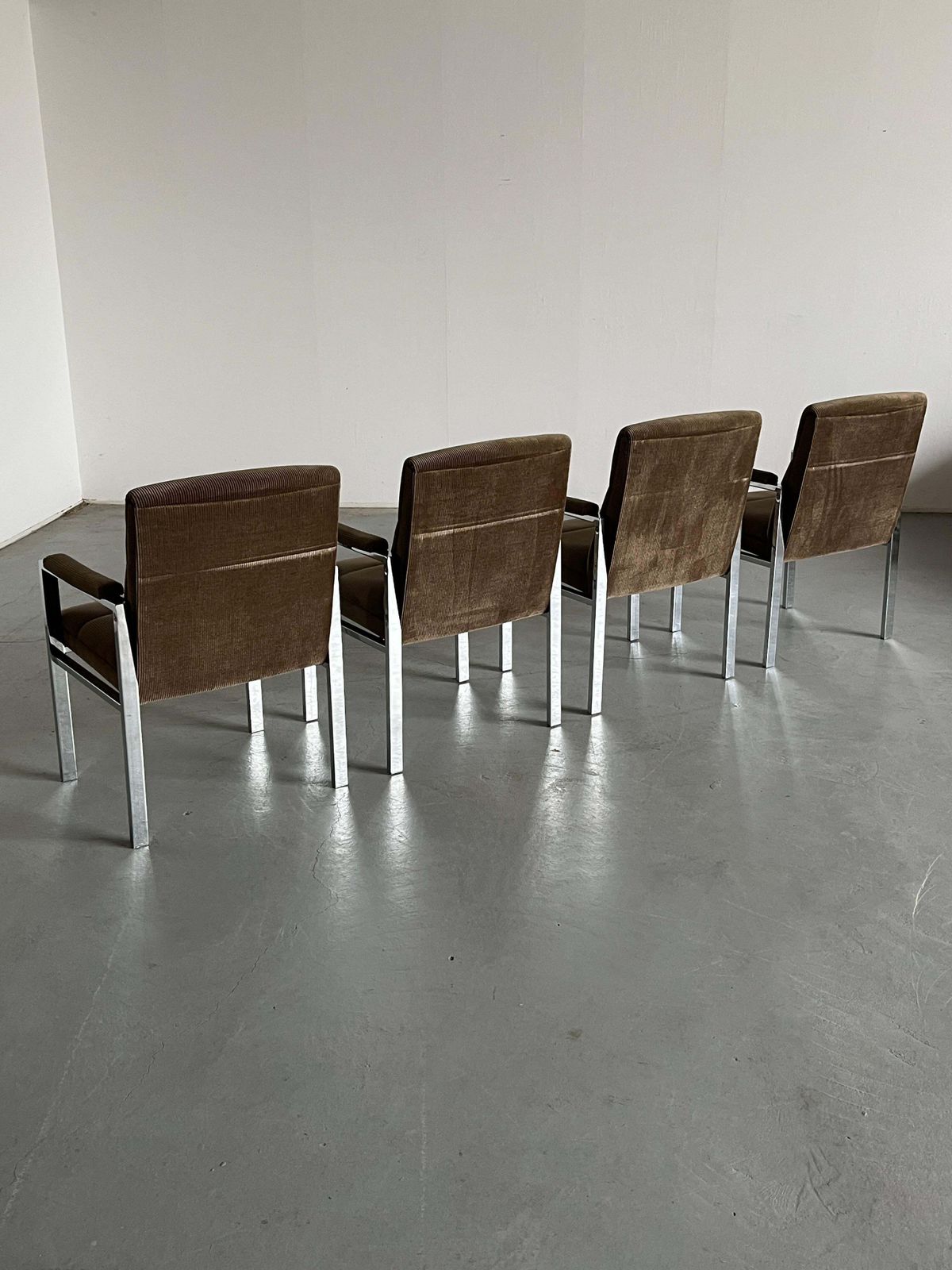Mid Century Chrome Tubular Steel And Corduroy Upholstery Armchairs, 70s Germany photo buy