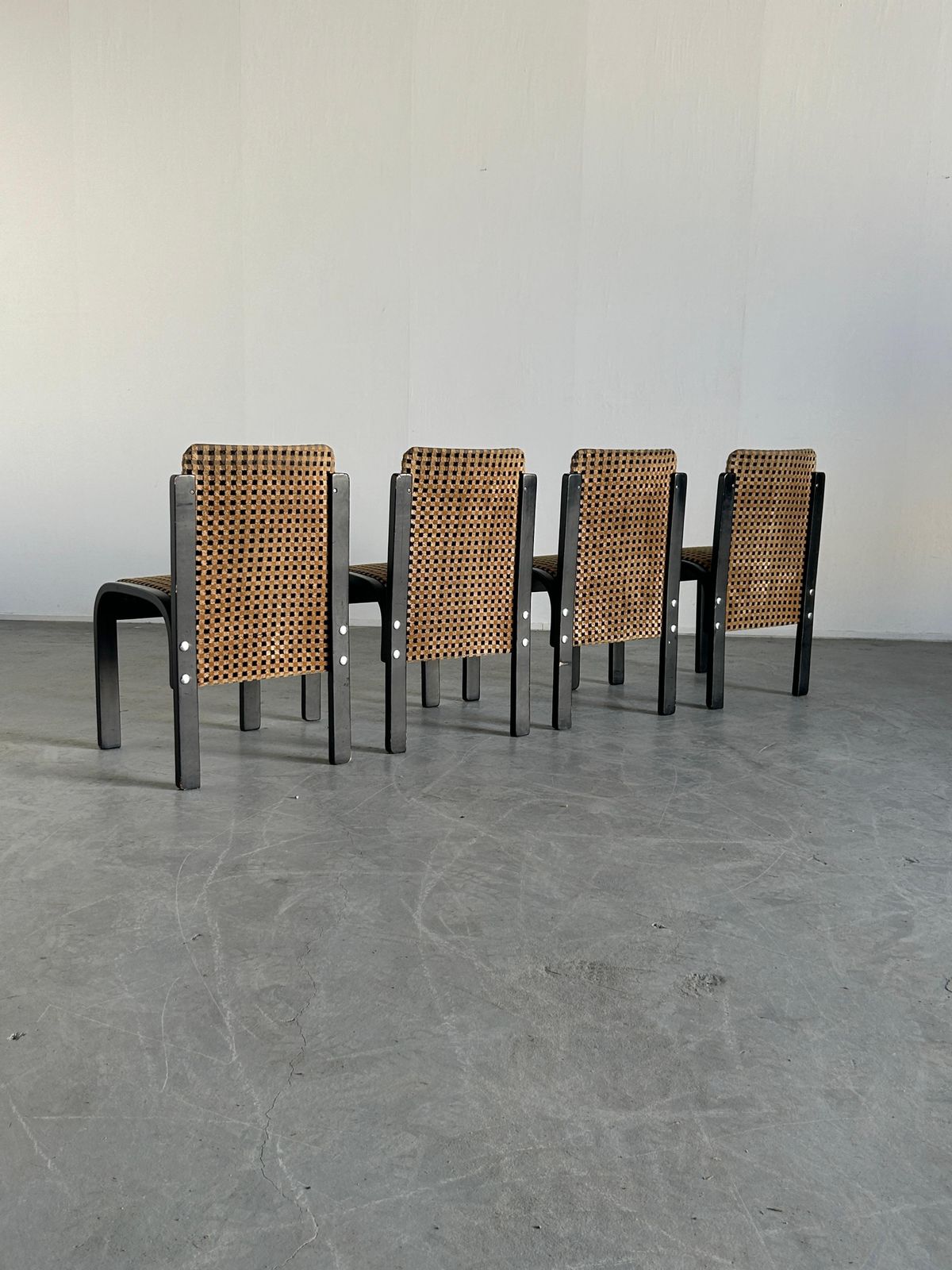 Set Of 4 Italian Sculptural Lacquered Bentwood Dining Chairs, Geometric Pattern photo 1432.0