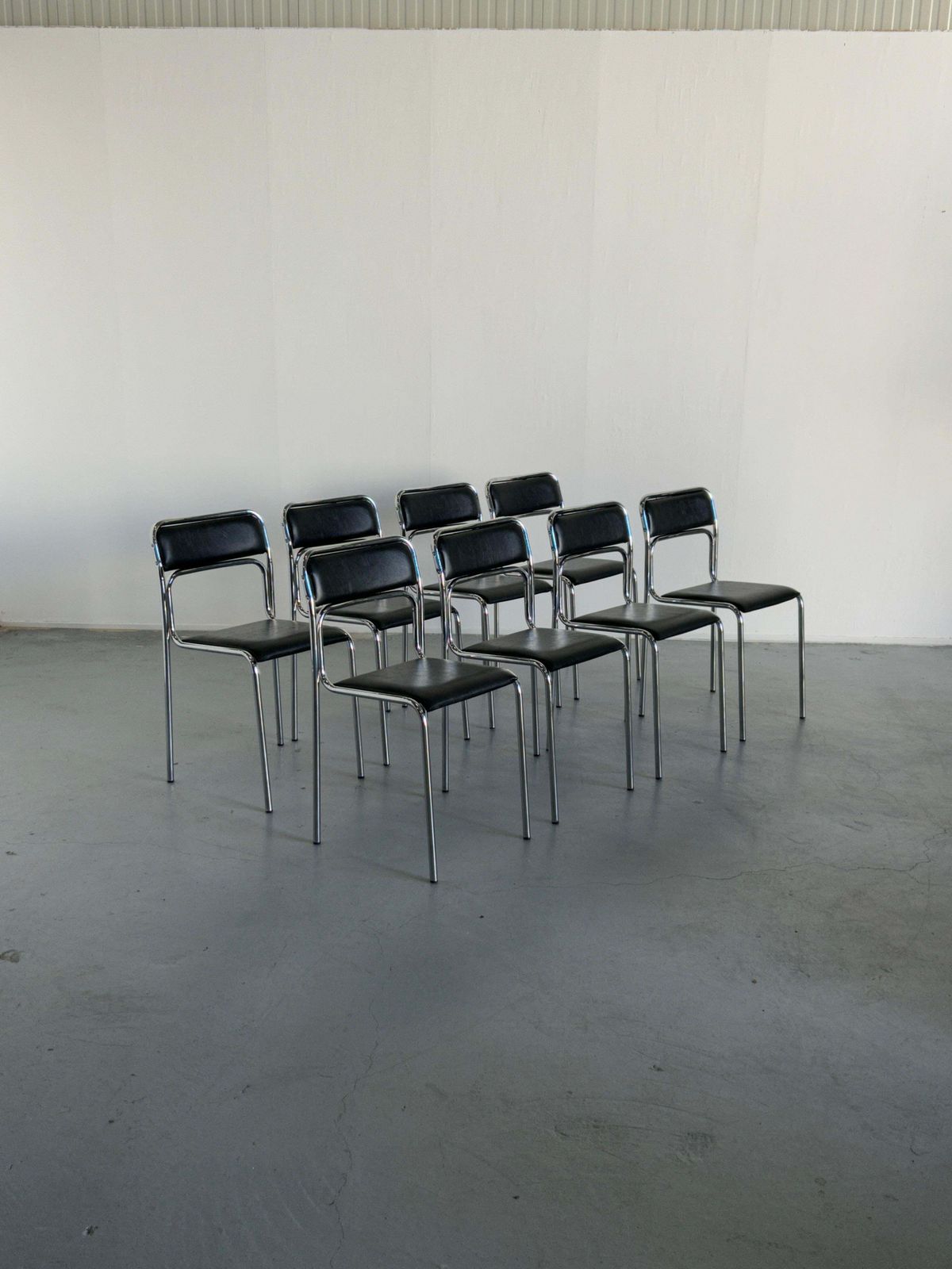 1 Of 8 Bauhaus Chrome Tubular Steel And Black Faux Leather Chairs, 1980s Italy photo furniture