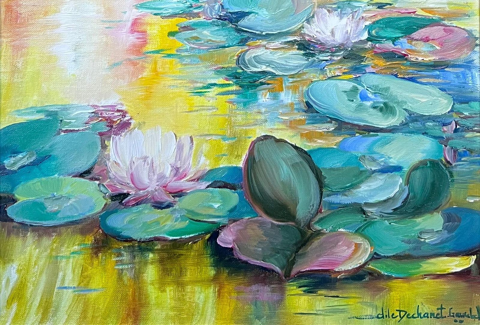 Odile Dechanetthe Waterlily Pond Signed Original French Oil Painting, 20th Century20th Century photo Art