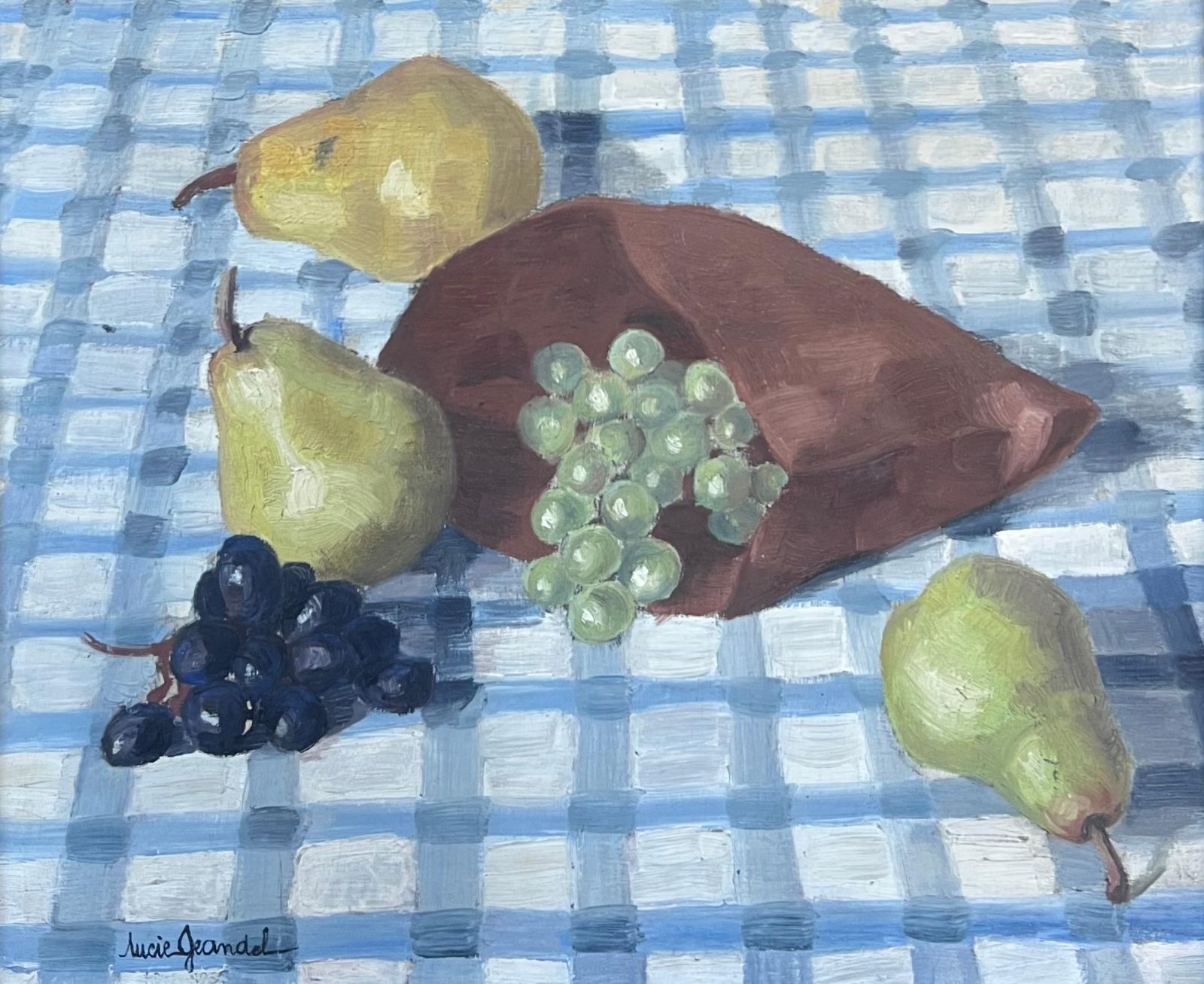 Lucie Jeandelmid 20th Century French Modernist Signed Oil Painting Still Life Pears & Grapes20th Century photo furniture