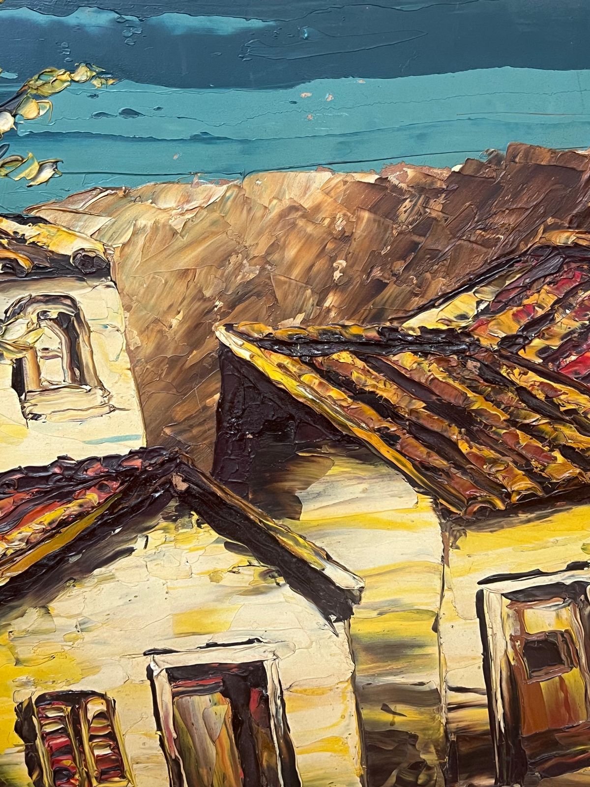 Léon Schwartz   Abrys20th Century French Expressionist Signed Oil Old Houses By River photo for sale