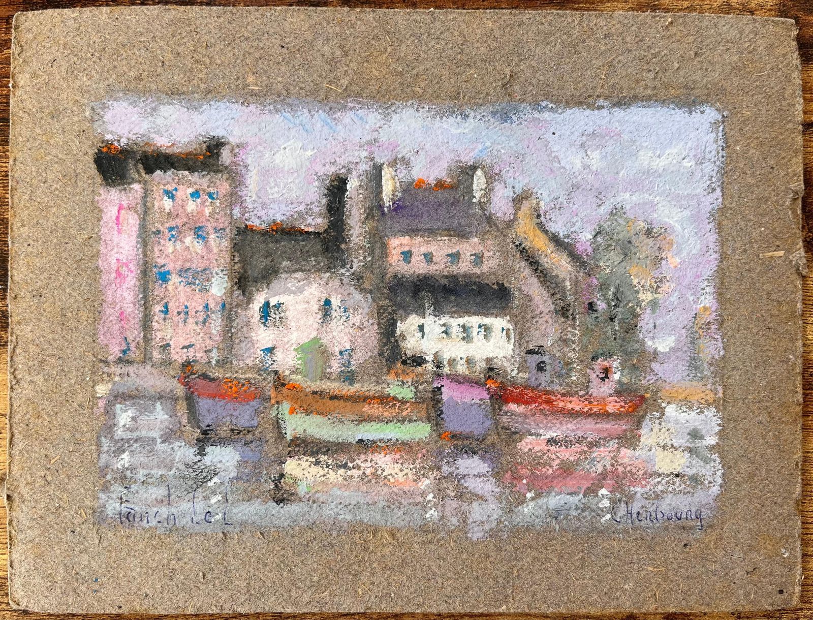 Fanch Lelfrench Pastel Harbour Scene Of Colourful Boats And Buildings In Cherbourg photo furniture
