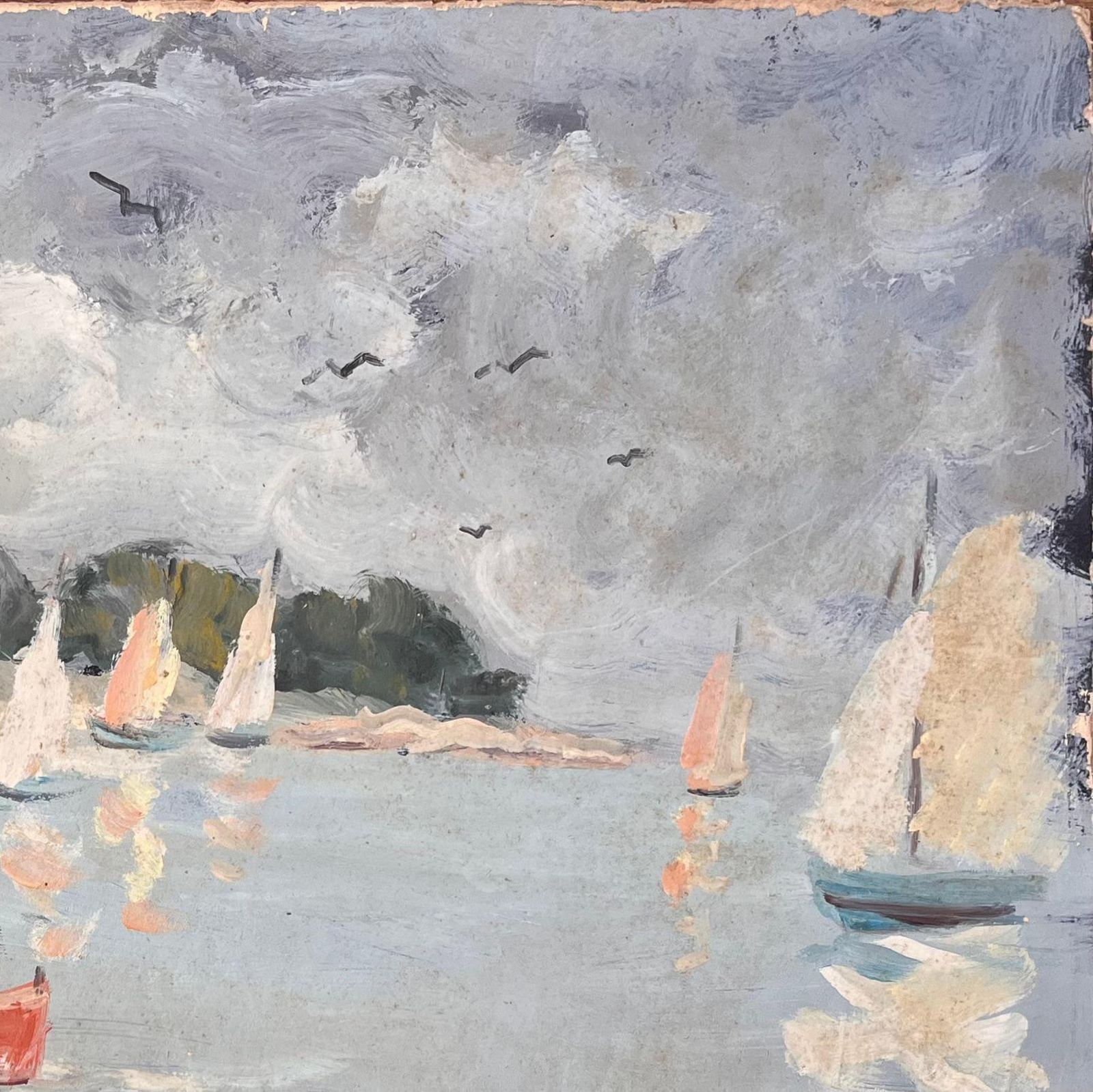 Fanch Lelfrench Impressionist Regatta Scene With Colourful Sails And Seaside Village1990 photo Art