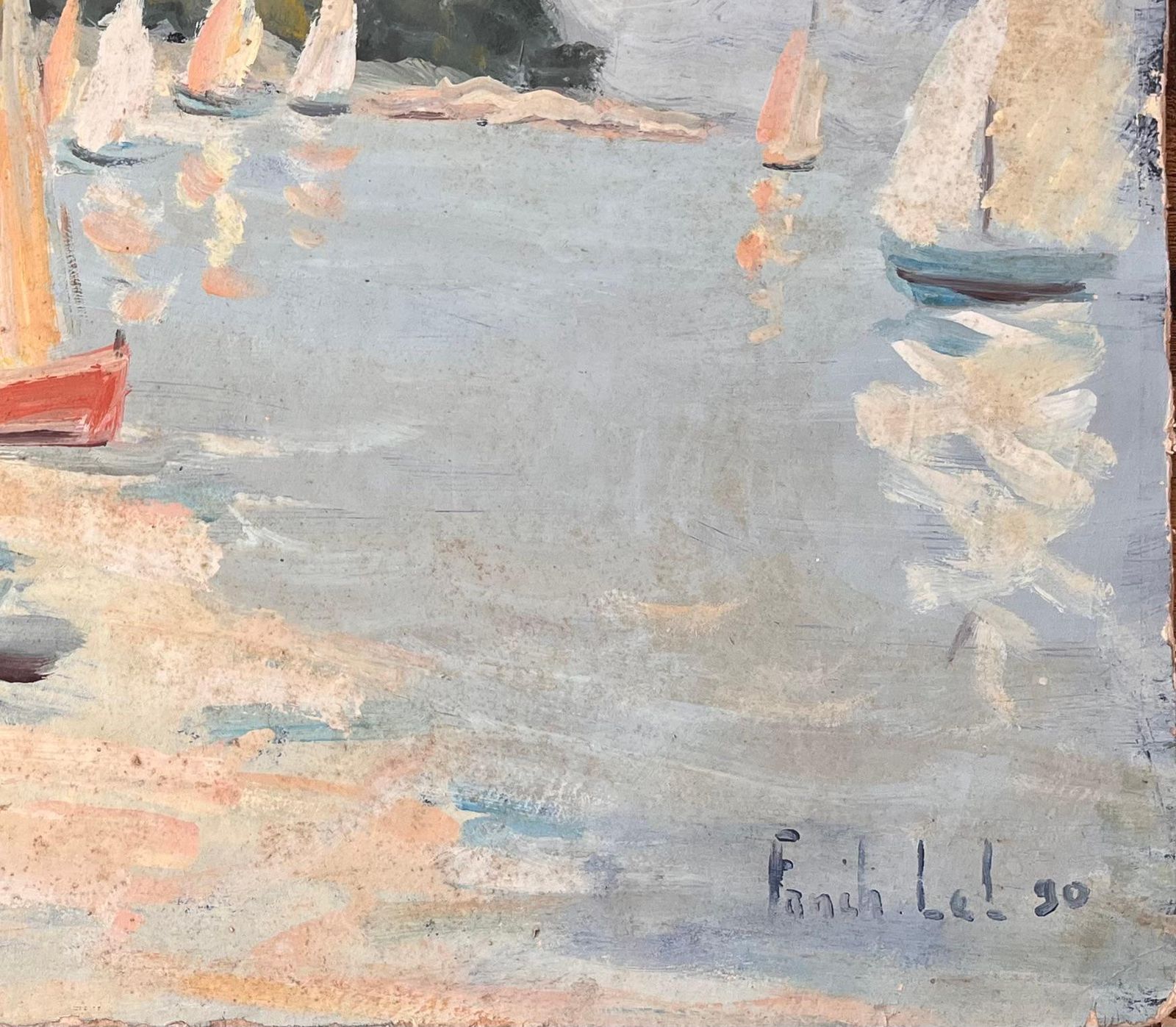 Fanch Lelfrench Impressionist Regatta Scene With Colourful Sails And Seaside Village1990 photo vinterior