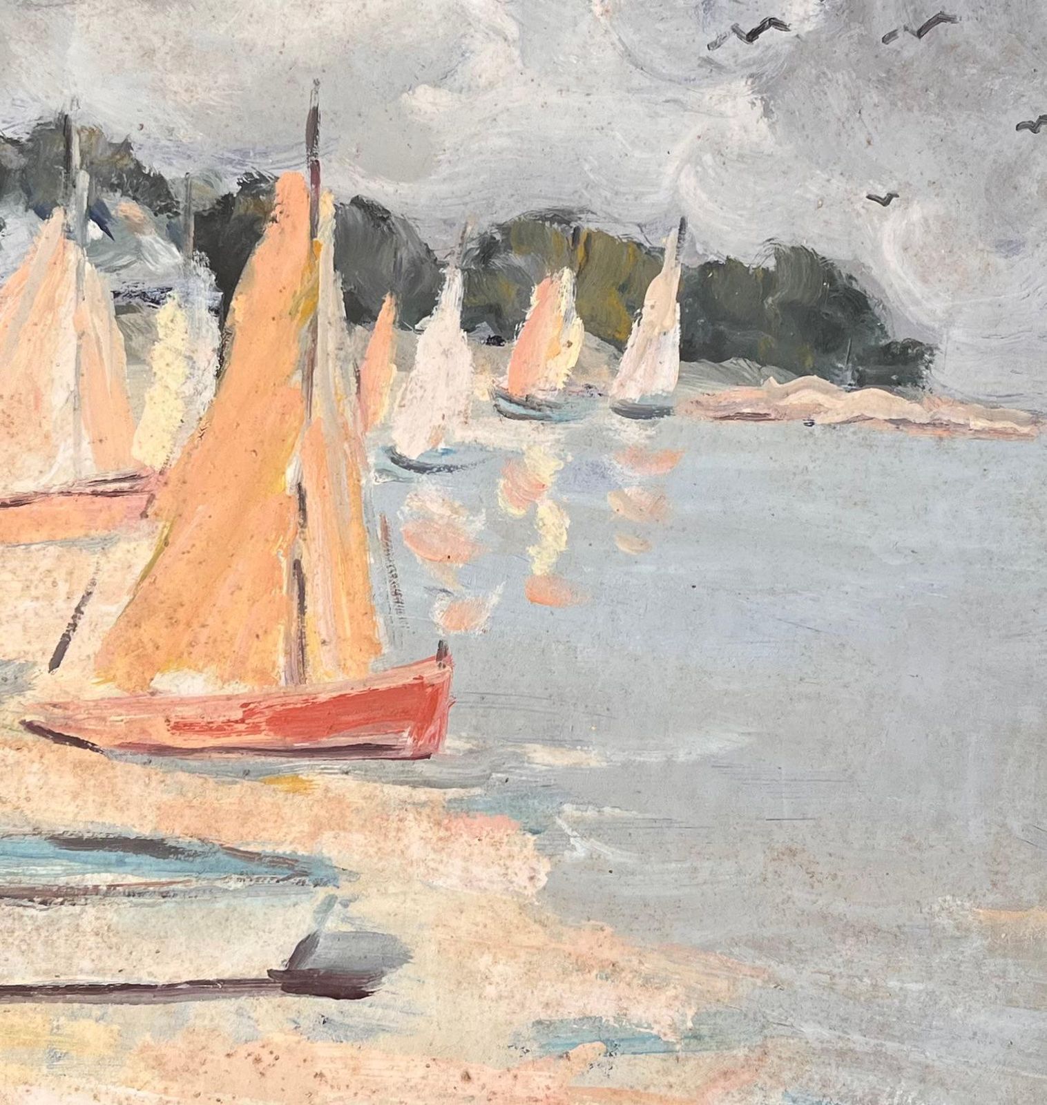 Fanch Lelfrench Impressionist Regatta Scene With Colourful Sails And Seaside Village1990 photo buy