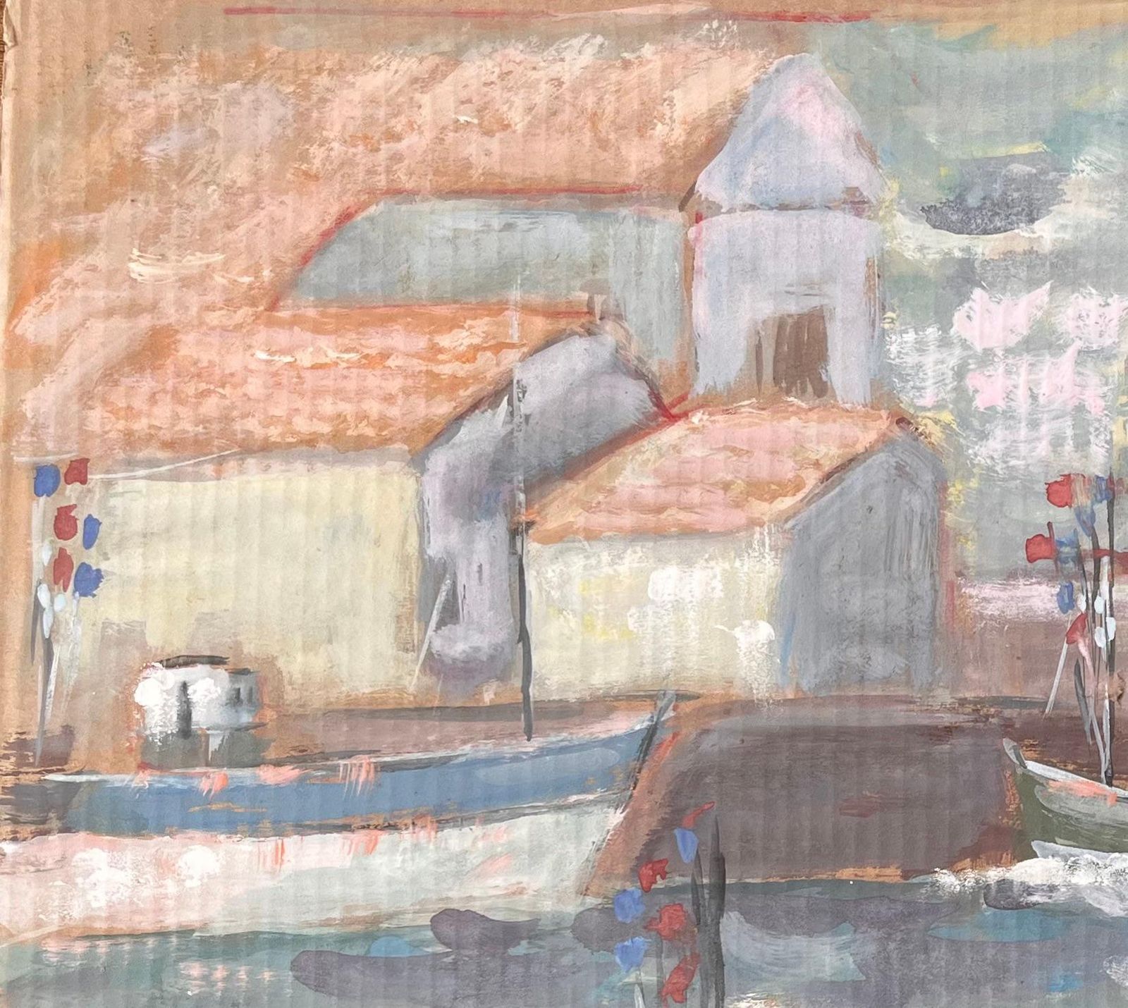 Fanch Lelfrench Impressionist Lighthouse Harbour Scene With Boats And Red Tile Roofs photo Art