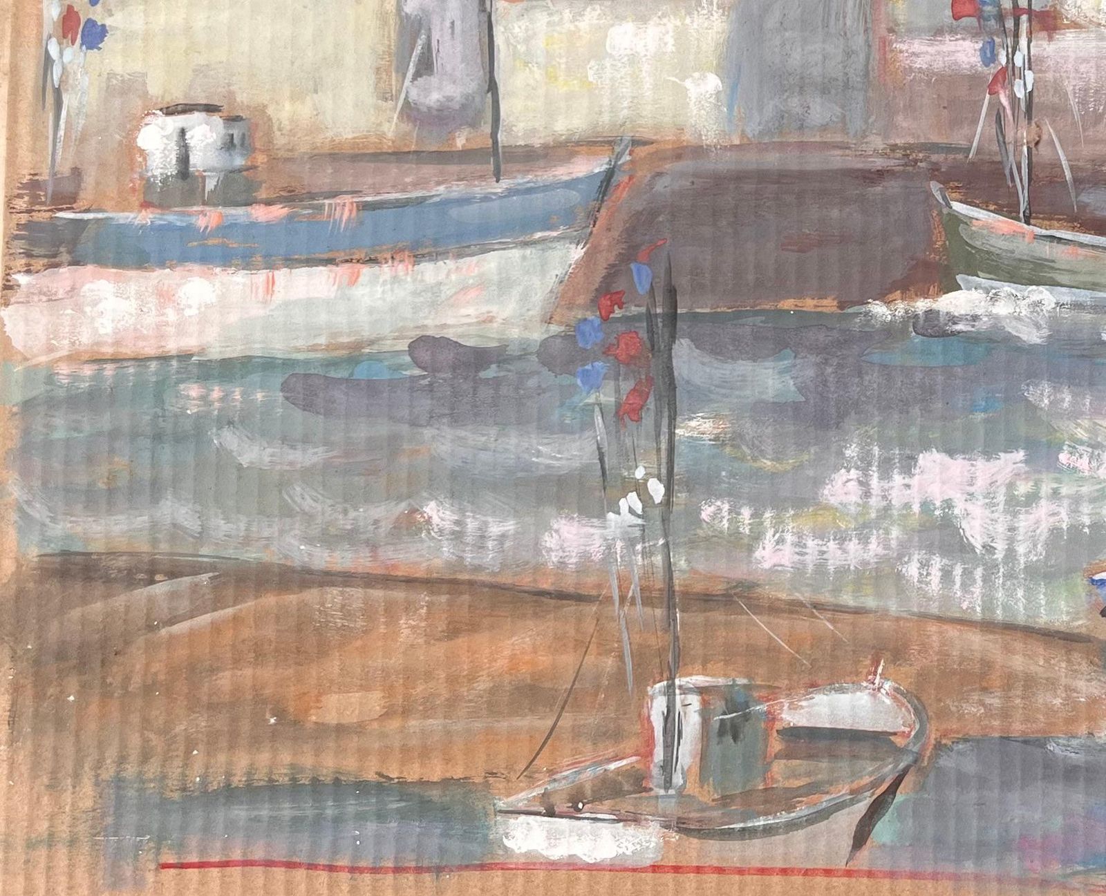 Fanch Lelfrench Impressionist Lighthouse Harbour Scene With Boats And Red Tile Roofs photo vinterior