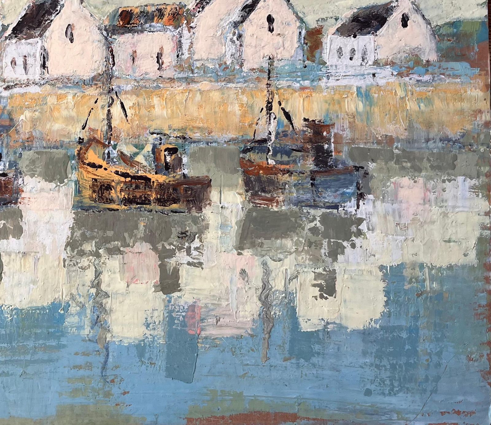 Fanch Lelfrench Impressionist Harbour Scene With Fishing Boats And Whitewashed Houses photo 632.0
