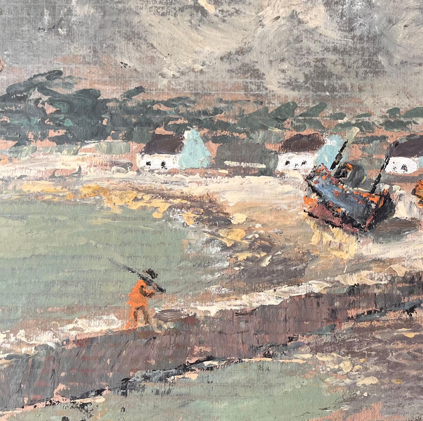 Fanch Lelfrench Impressionist Coastal Village Scene With Boats And Stormy Sky photo Art