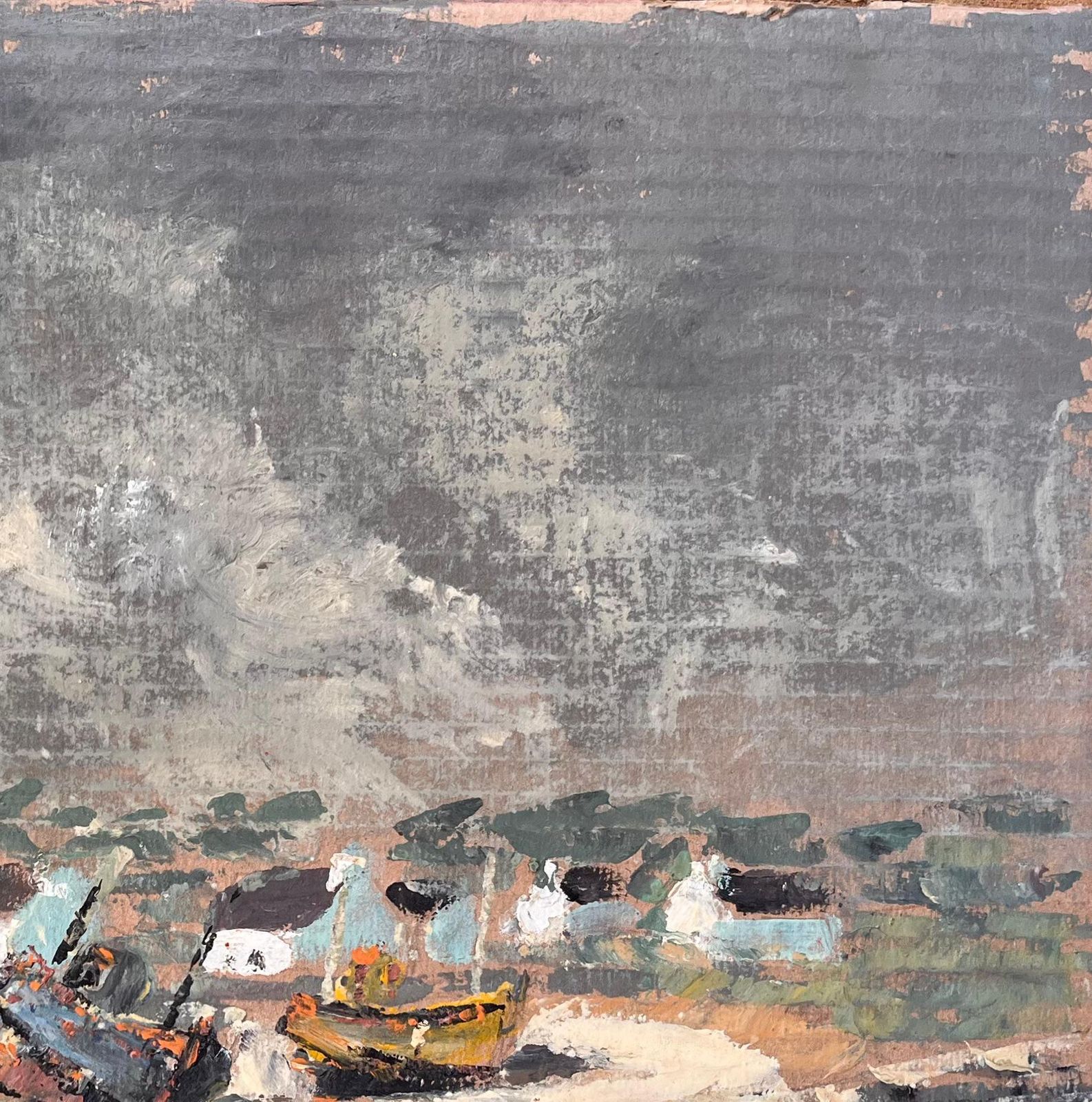 Fanch Lelfrench Impressionist Coastal Village Scene With Boats And Stormy Sky photo 683.0