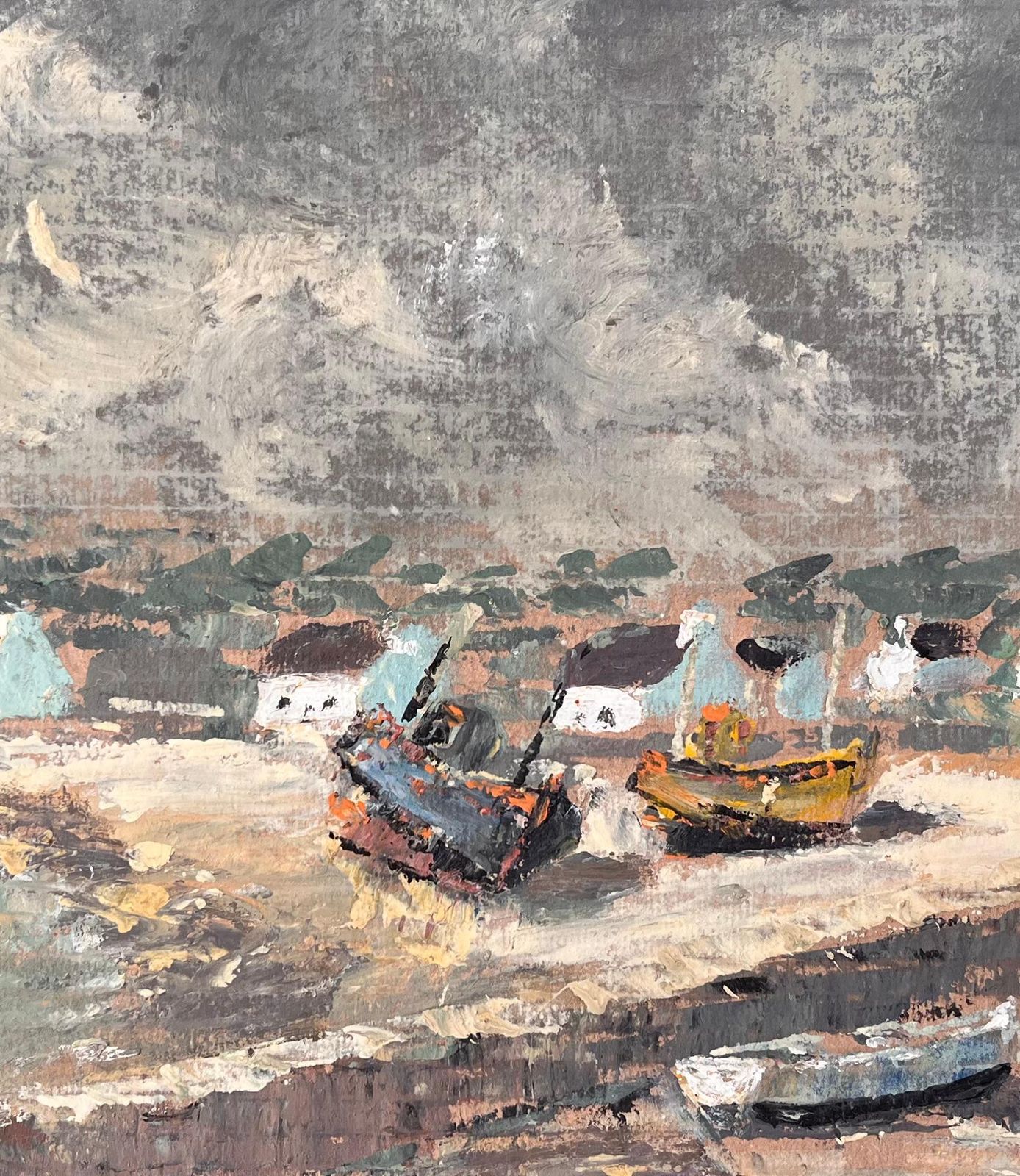 Fanch Lelfrench Impressionist Coastal Village Scene With Boats And Stormy Sky photo buy