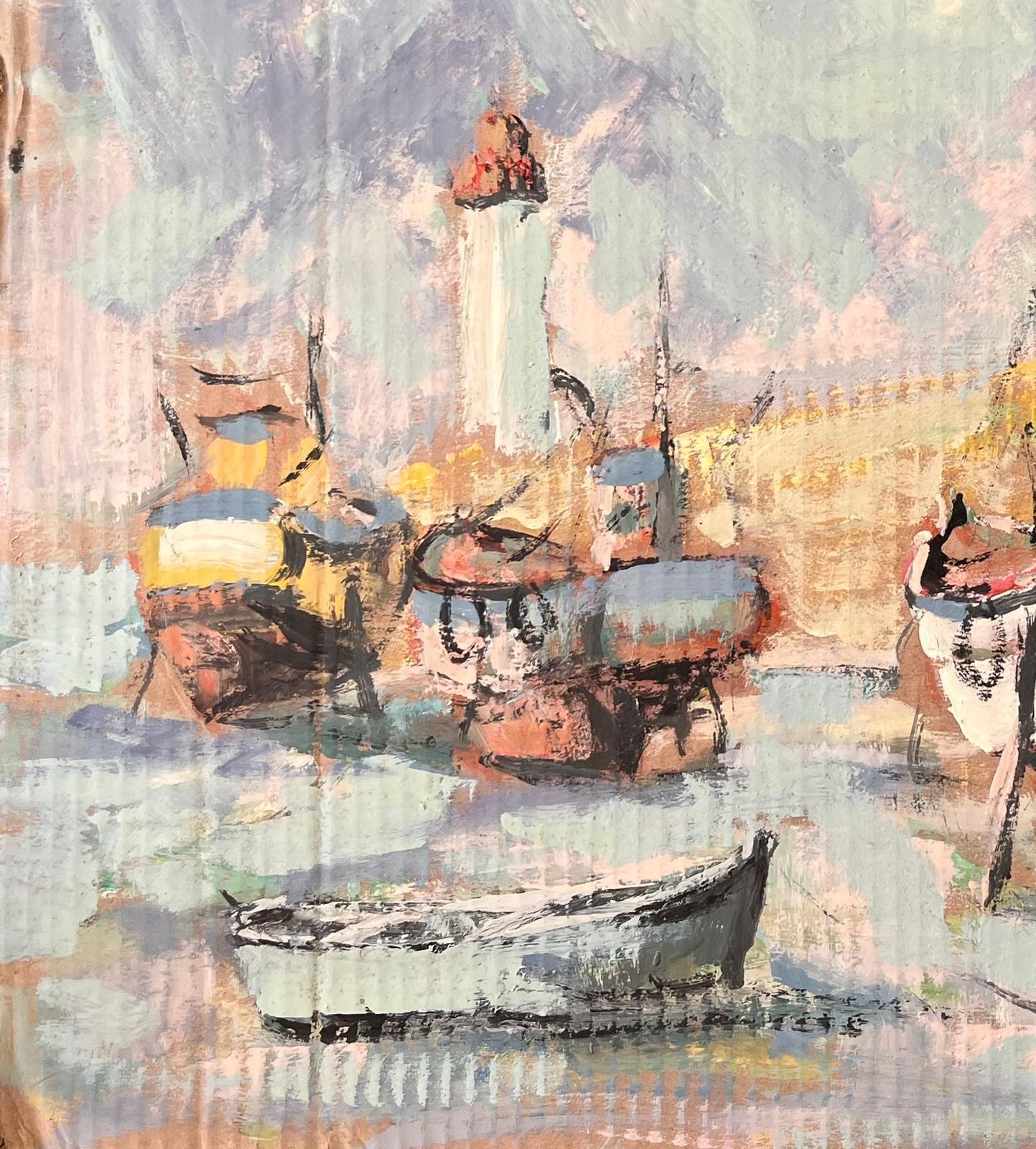 Fanch Lelfrench Impressionist Harbour Scene With Boats And Lighthouse In Erquy photo for sale