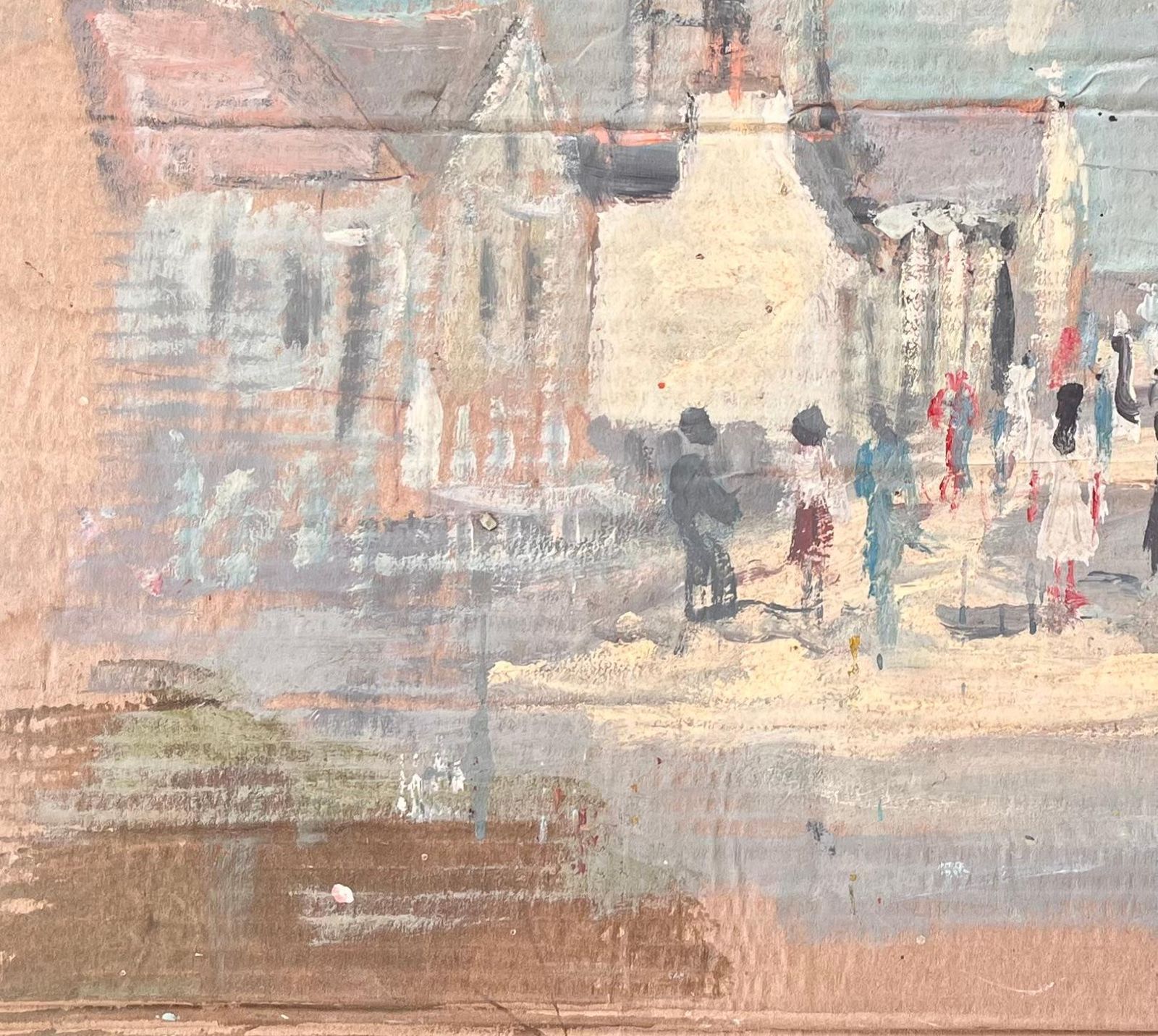 Fanch Lelfrench Impressionist Village Street Scene With Church And Figures photo vinterior