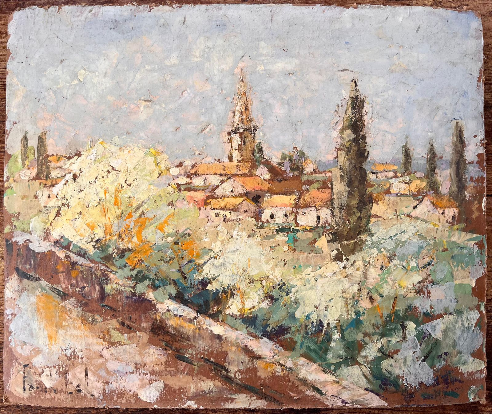 Fanch Lelimpressionist View Of Moissac France With Church Tower And Blossoming Trees photo furniture