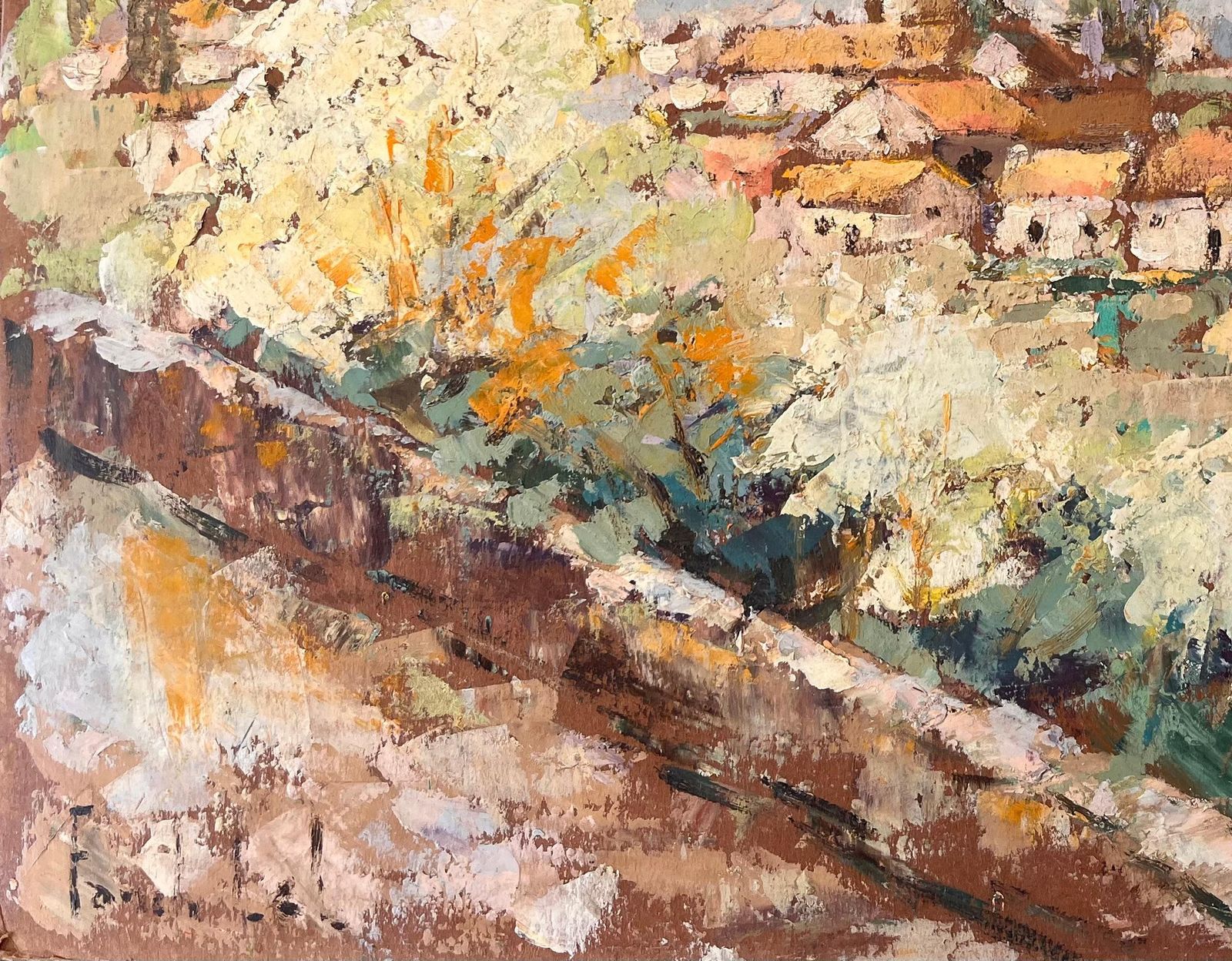 Fanch Lelimpressionist View Of Moissac France With Church Tower And Blossoming Trees photo vinterior
