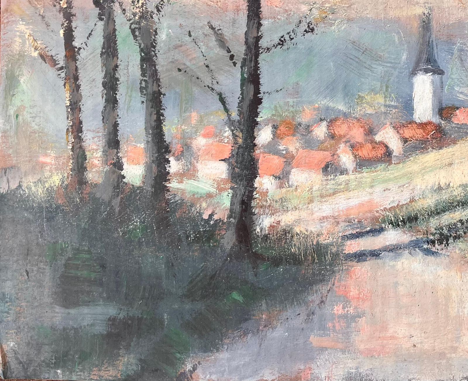 Fanch Lelimpressionist Countryside Scene With Church Spire Red Roofs And Autumn Trees photo vinterior