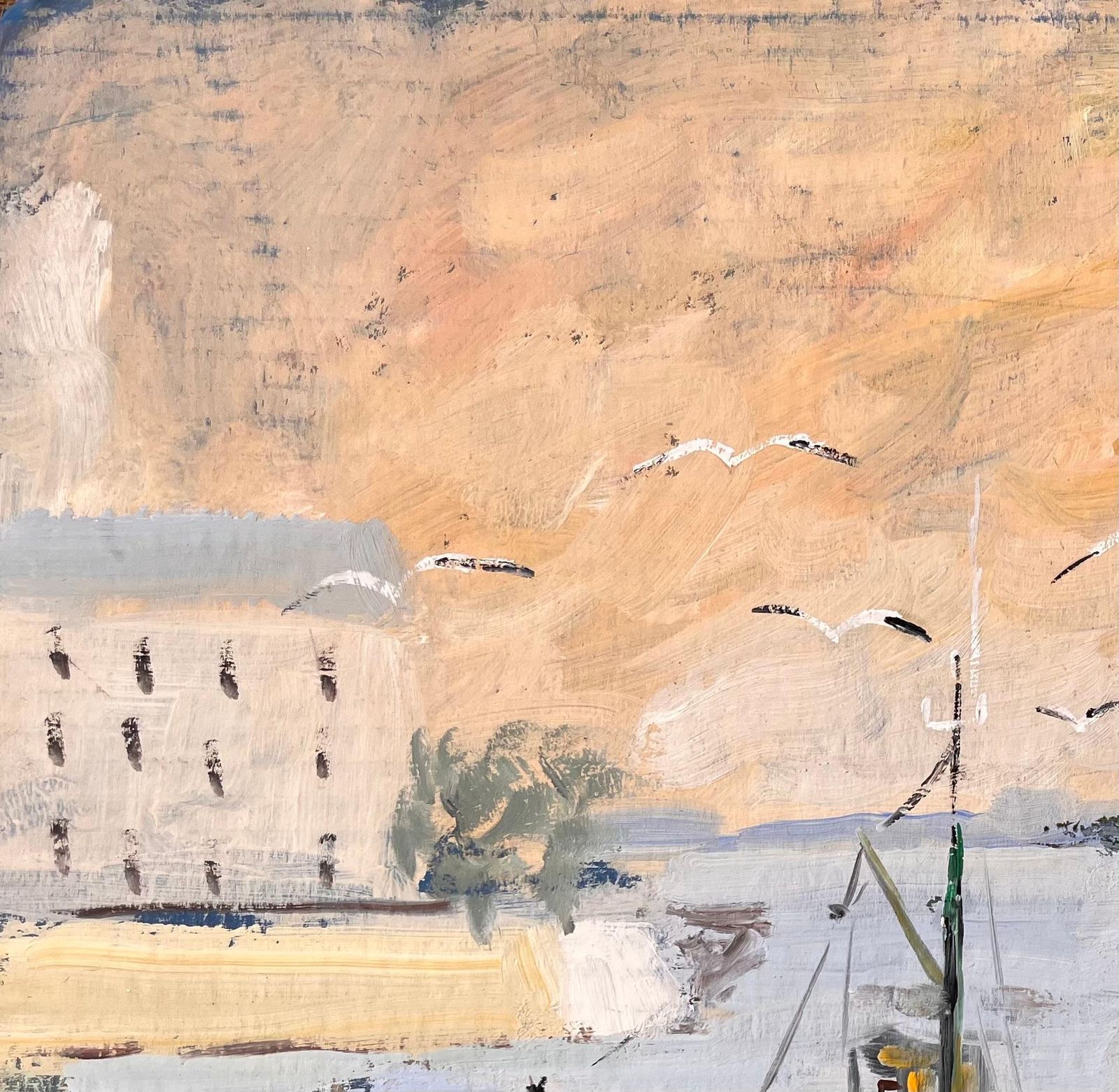 Fanch Lelimpressionist Harbour Scene With Fishing Boats Lighthouse And Sunset Sky photo vinterior