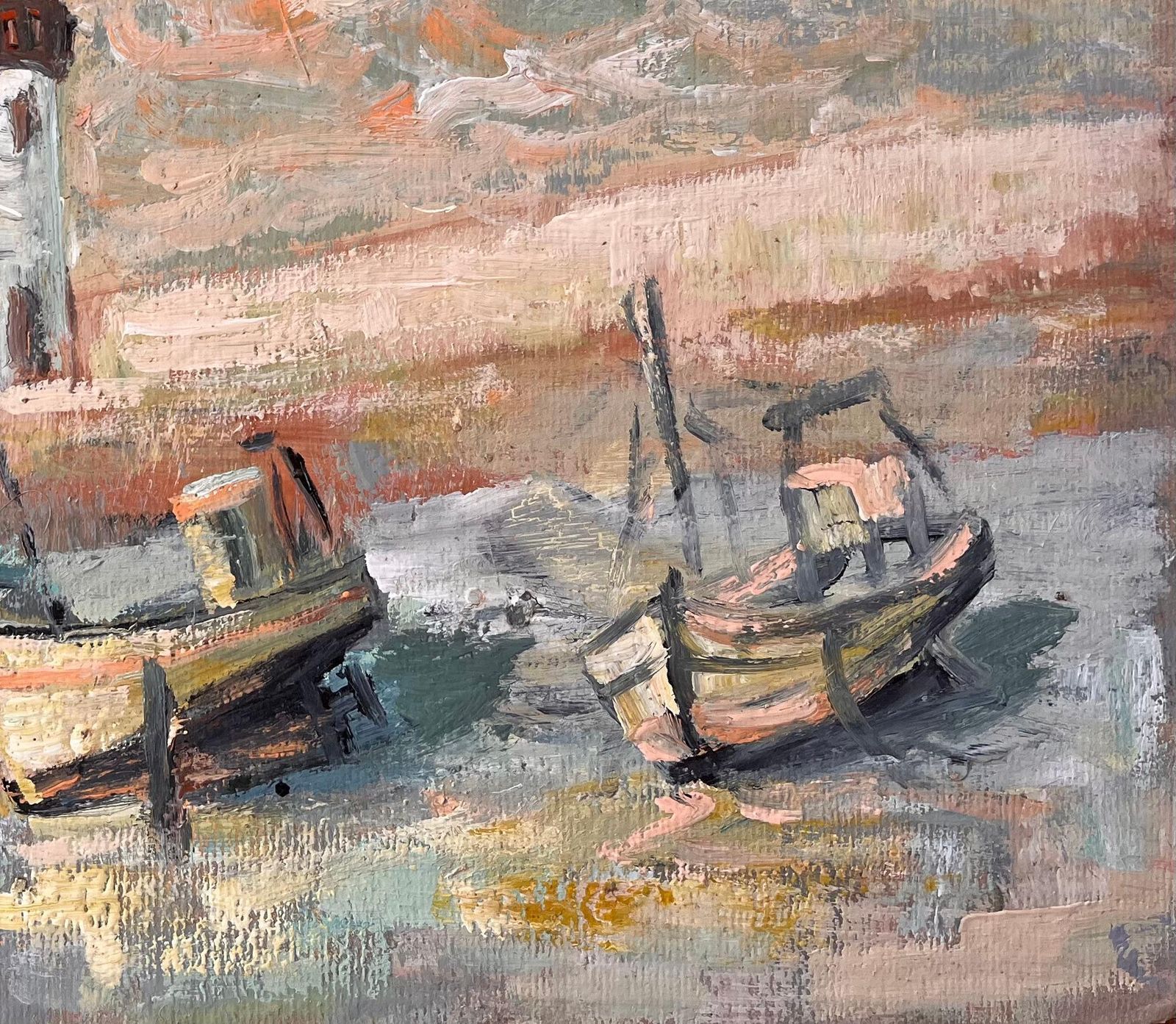 Fanch Lelimpressionist Lighthouse Scene With Beached Fishing Boats And Dramatic Sky photo 541.0