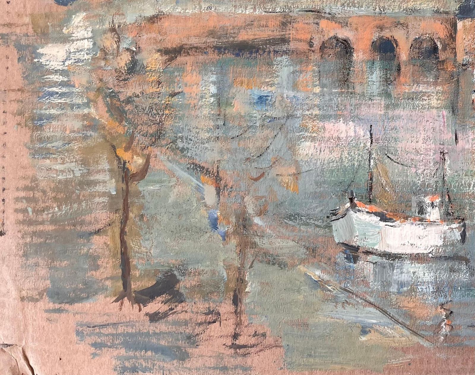 Fanch Lelimpressionist Harbour Scene With Boats And Stone Bridge In La Trinité Sur Mer photo vinterior