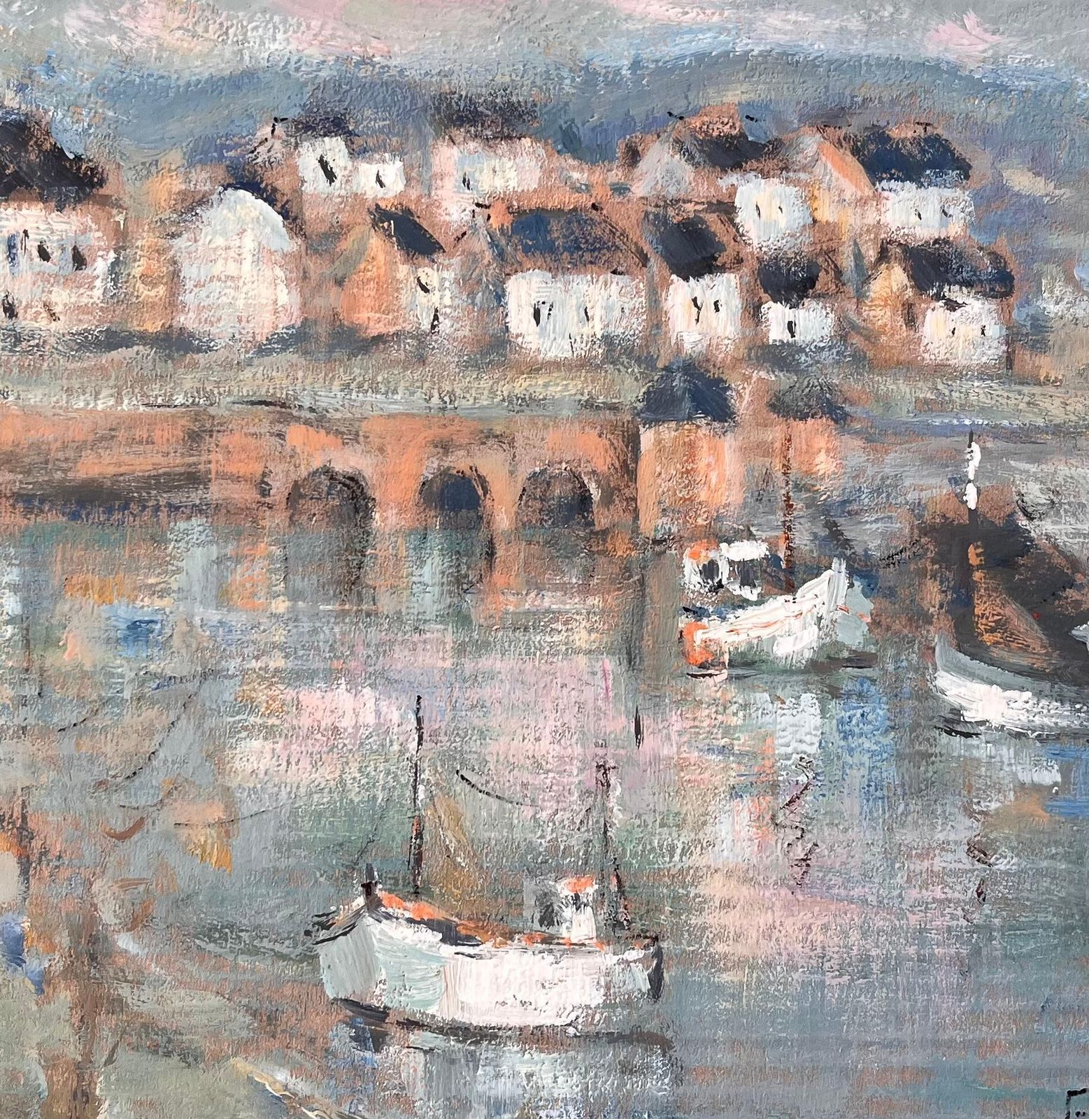 Fanch Lelimpressionist Harbour Scene With Boats And Stone Bridge In La Trinité Sur Mer photo buy
