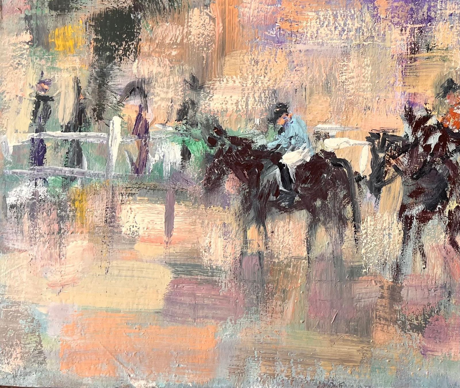 Fanch Lelimpressionist Horse Racing Scene With Jockeys And Spectators Under Violet Sky photo 535.0