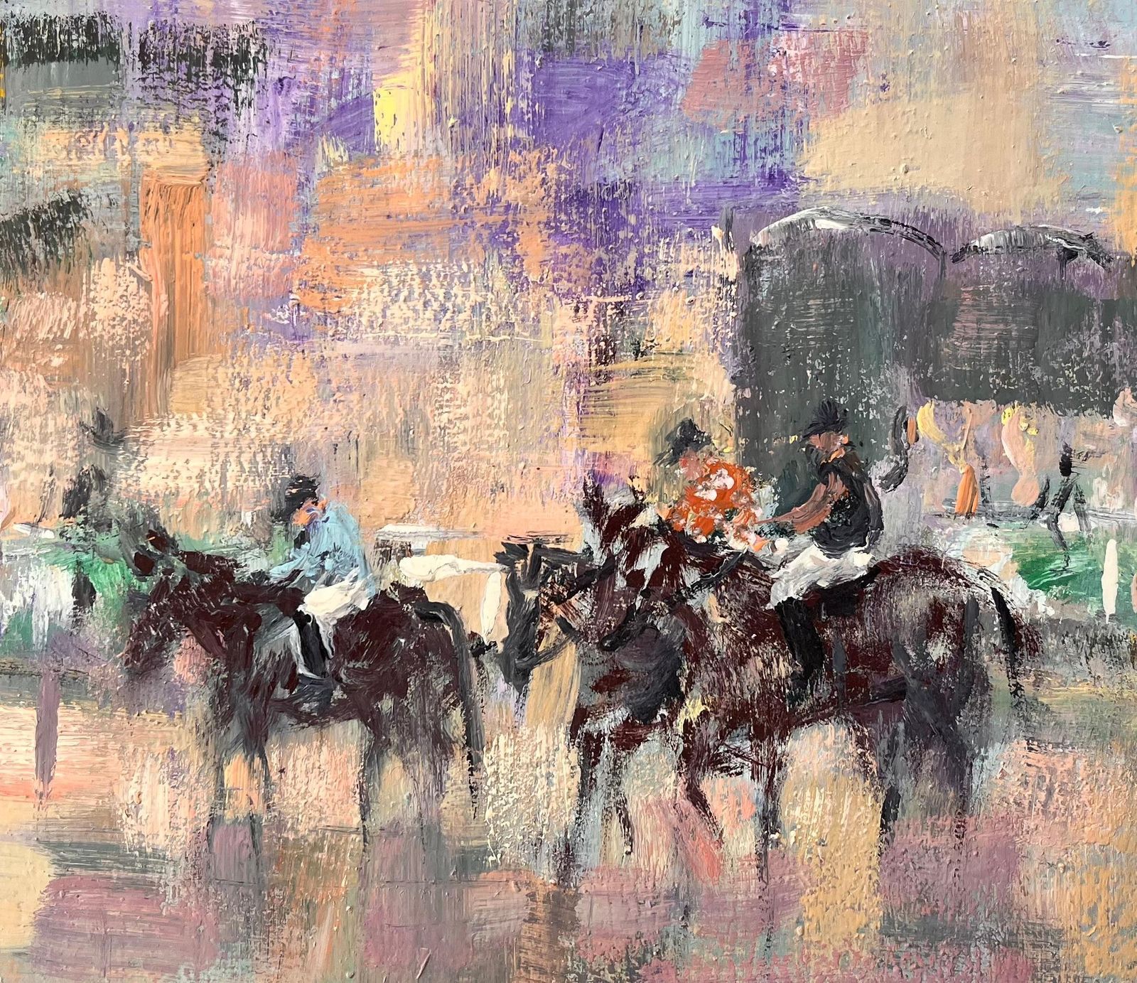 Fanch Lelimpressionist Horse Racing Scene With Jockeys And Spectators Under Violet Sky photo buy