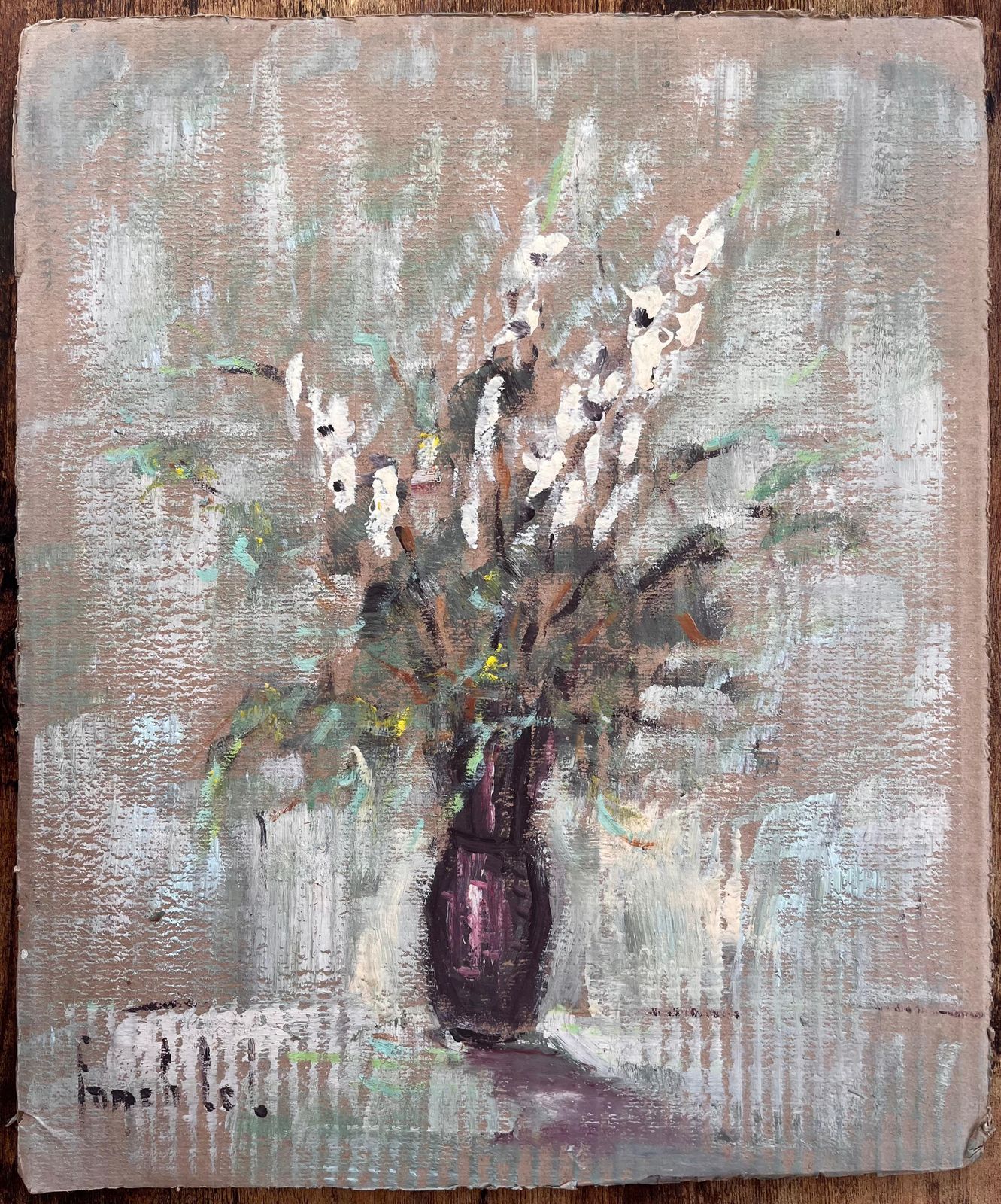 Fanch Lelimpressionist Still Life Of White Gladiolus Flowers In Plum Vase photo furniture