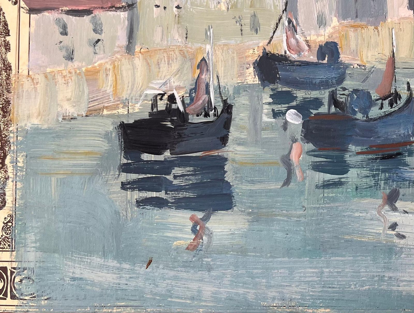 Fanch Lelimpressionist Harbour Scene With Fishing Boats And Church Under Cloudy Sky photo Art