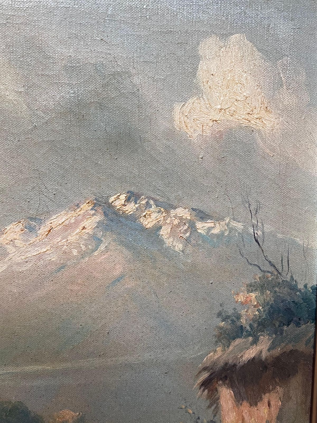 Antique Italian Schoolantique Italian Lakes Landscape Oil Painting Signed & Framed Figures Alpine View photo furniture