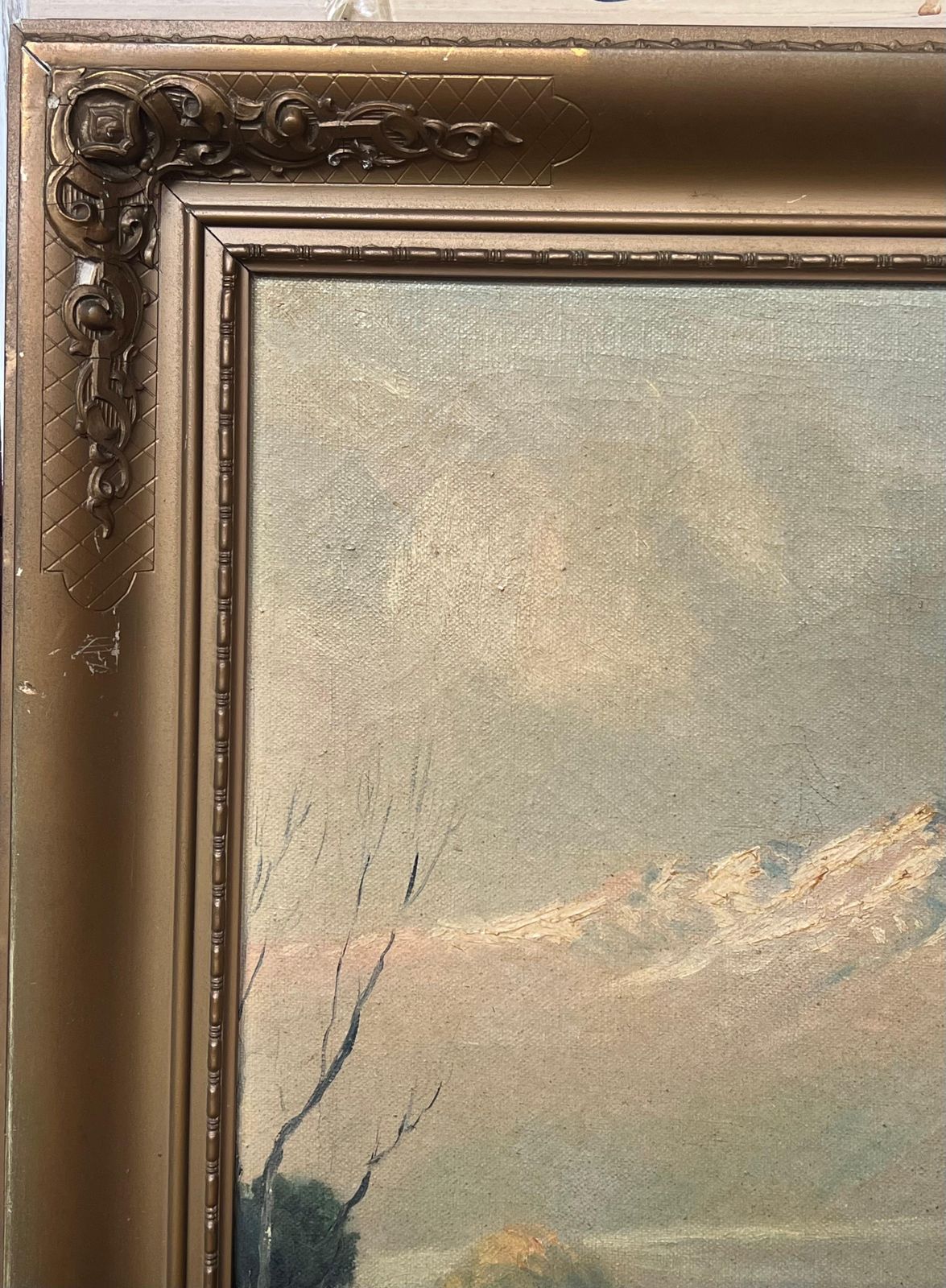 Antique Italian Schoolantique Italian Lakes Landscape Oil Painting Signed & Framed Figures Alpine View photo vinterior