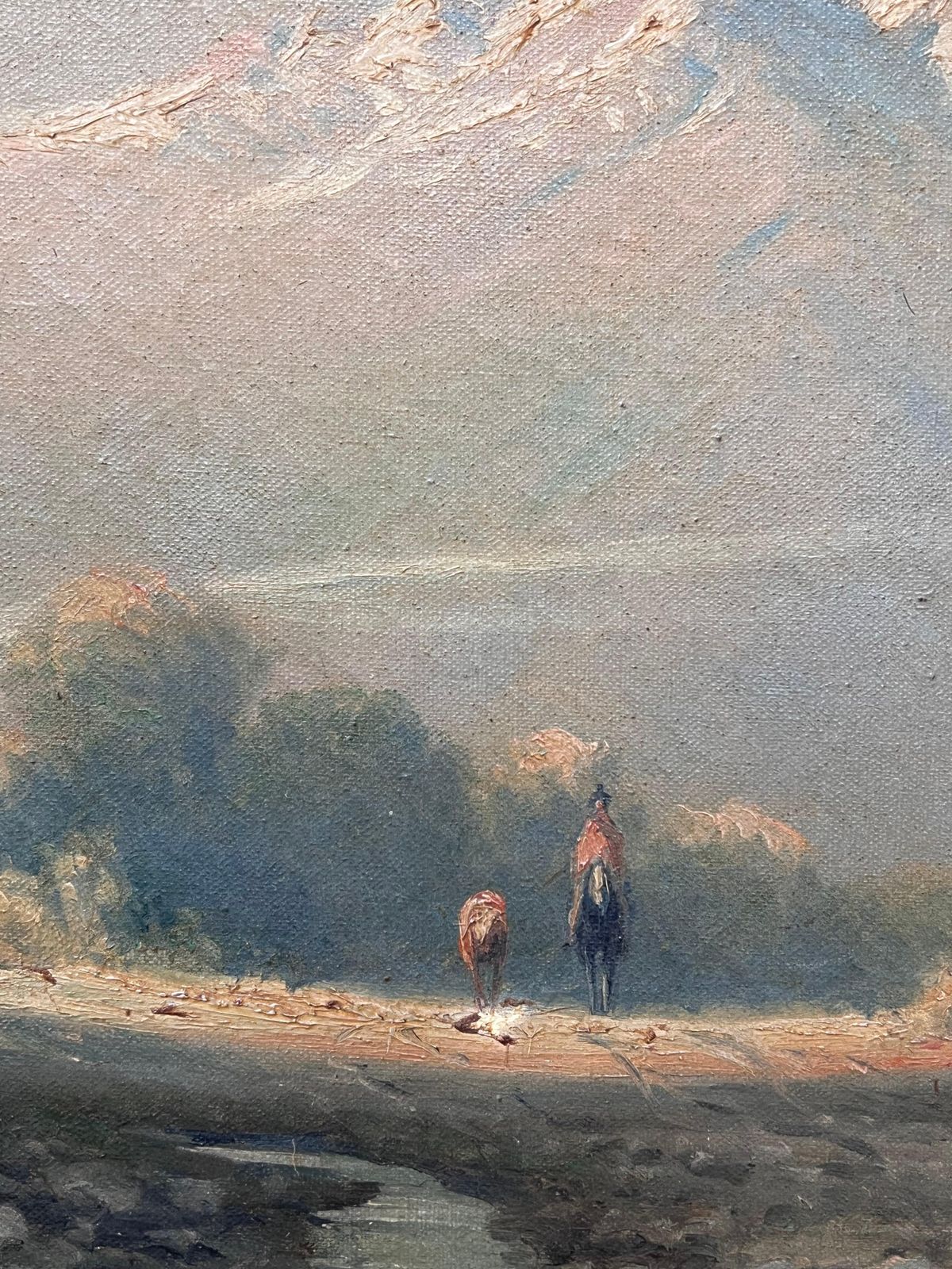 Antique Italian Schoolantique Italian Lakes Landscape Oil Painting Signed & Framed Figures Alpine View photo buy